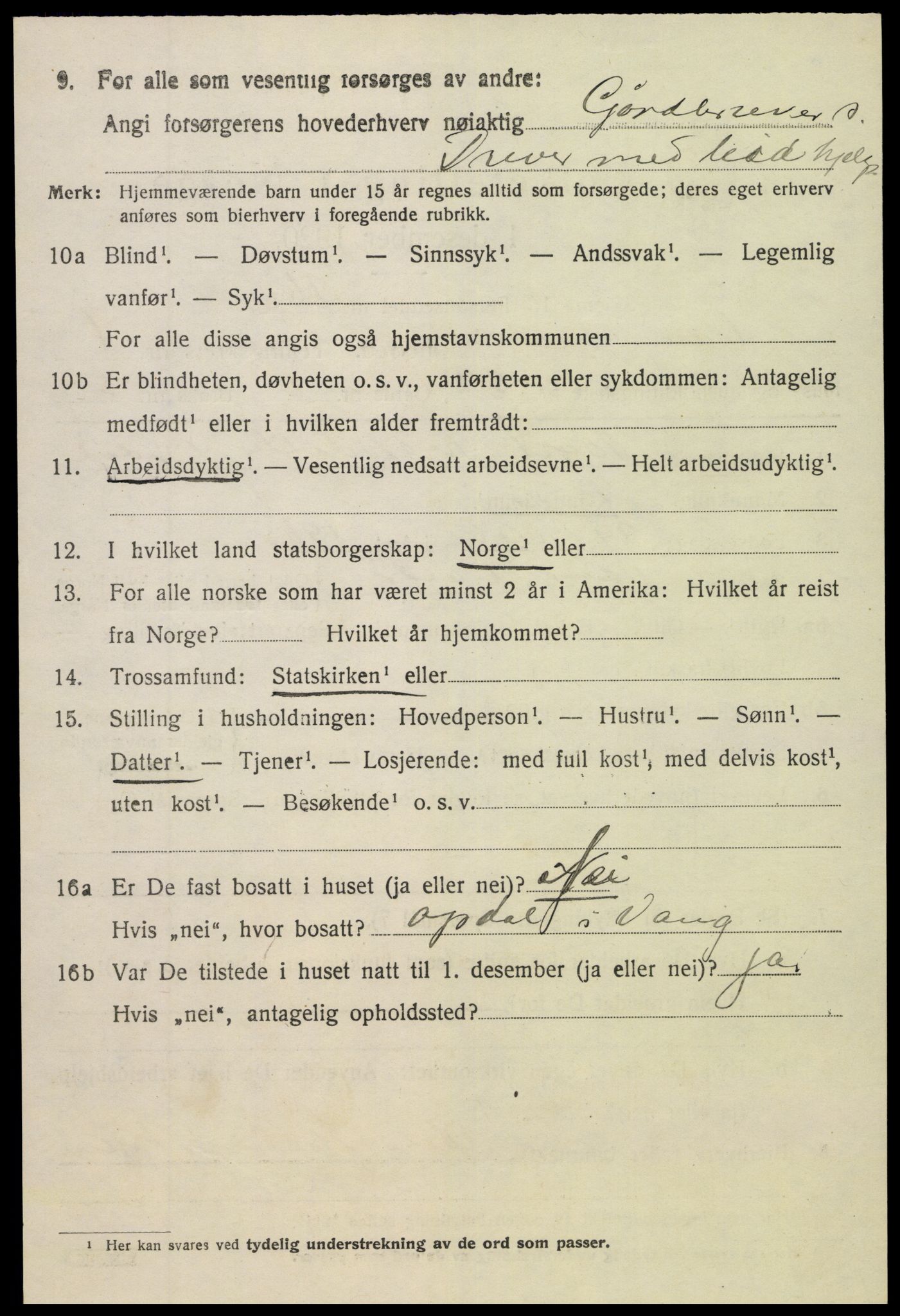 SAH, 1920 census for Vang (Oppland), 1920, p. 1074