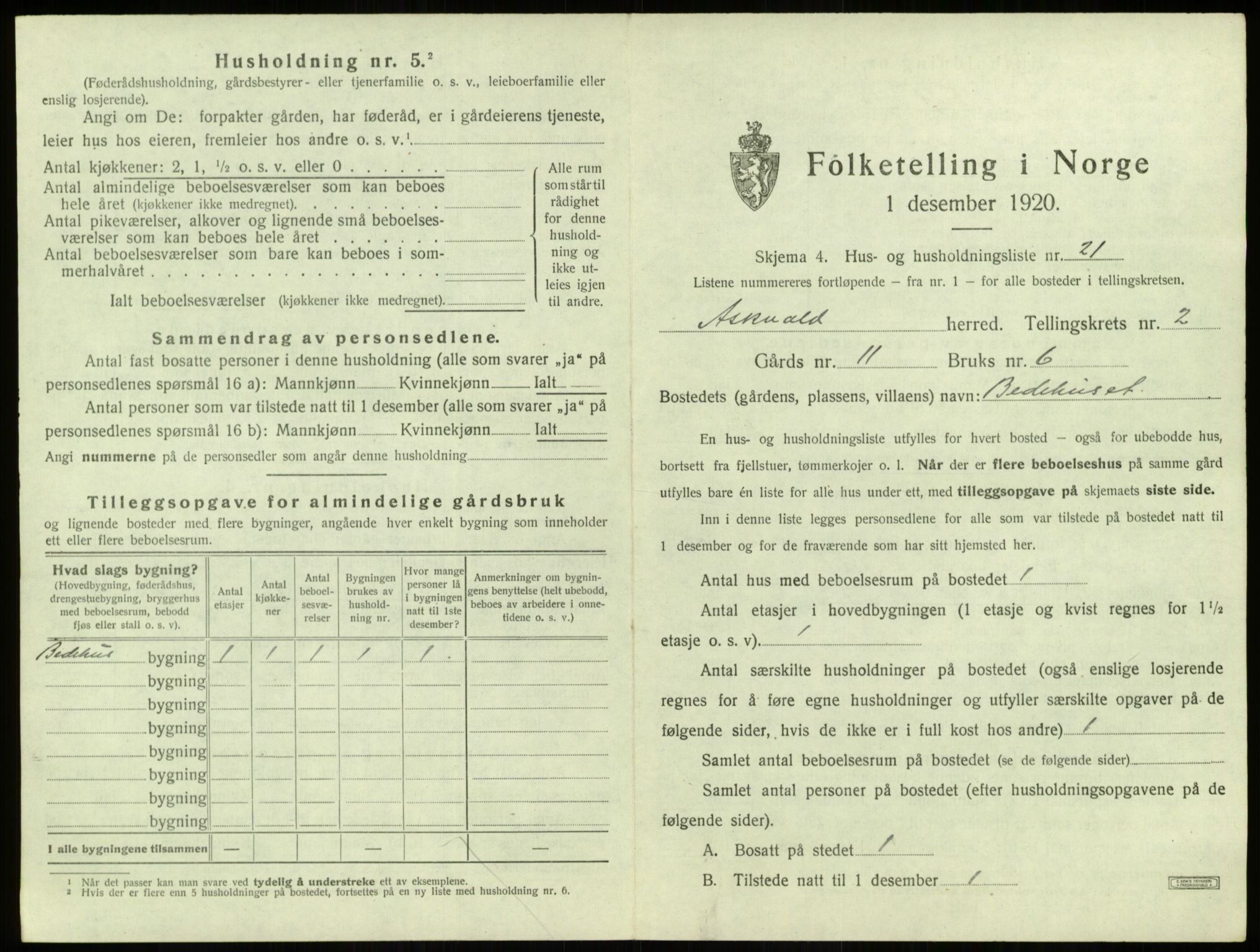 SAB, 1920 census for Askvoll, 1920, p. 192