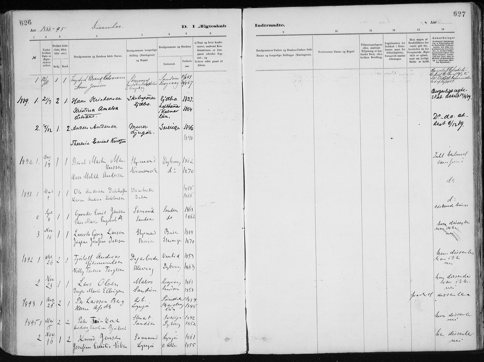 Dypvåg sokneprestkontor, SAK/1111-0007/F/Fa/Faa/L0008: Parish register (official) no. A 8, 1885-1906, p. 626-627