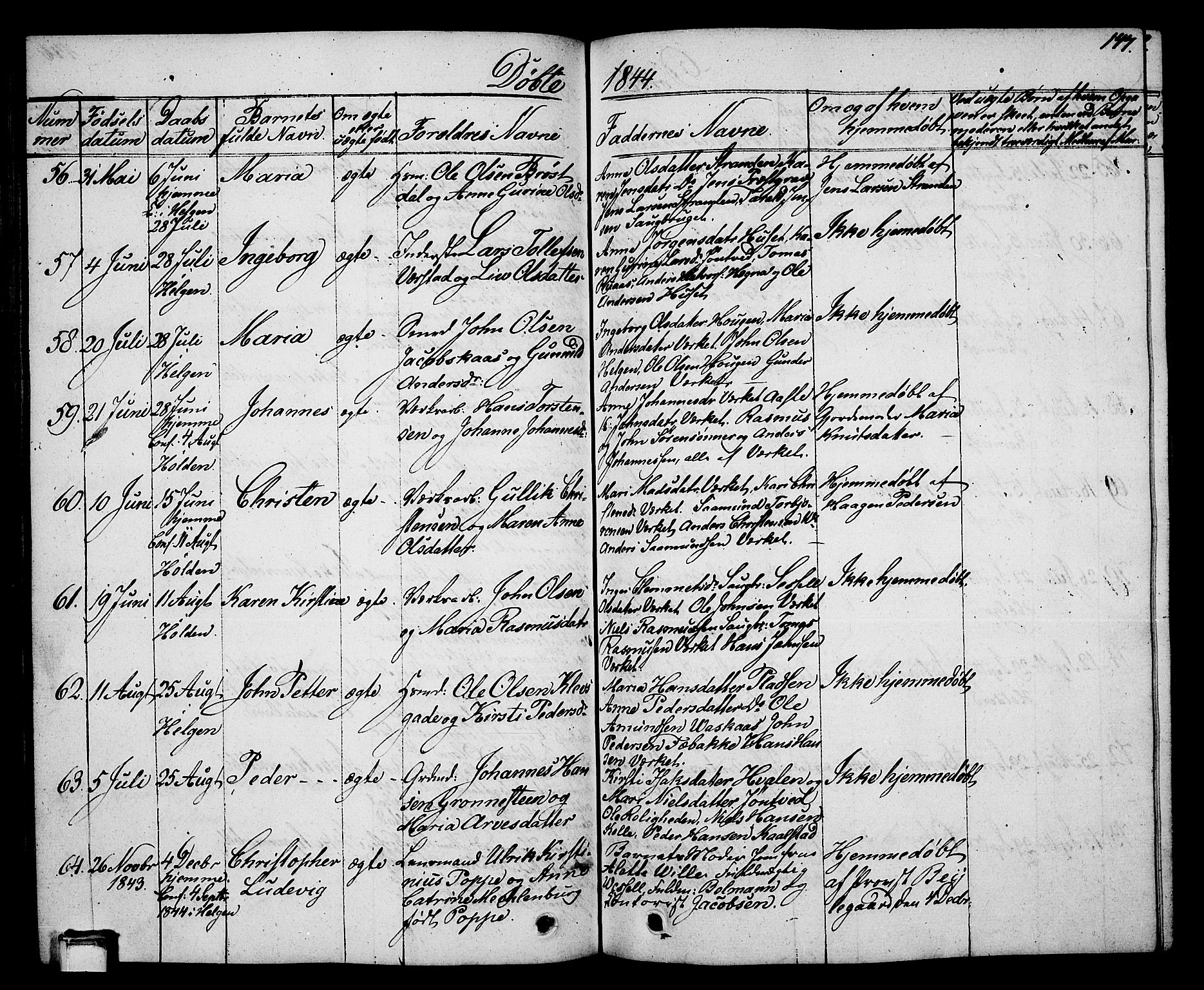 Holla kirkebøker, AV/SAKO-A-272/G/Ga/L0002: Parish register (copy) no. I 2, 1830-1848, p. 147