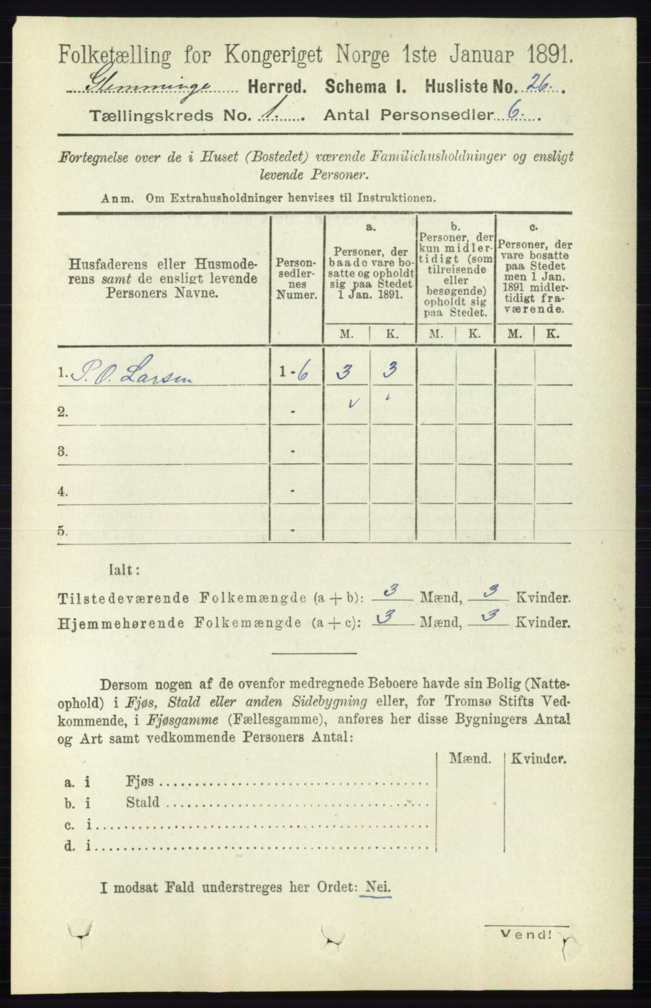 RA, 1891 census for 0132 Glemmen, 1891, p. 70