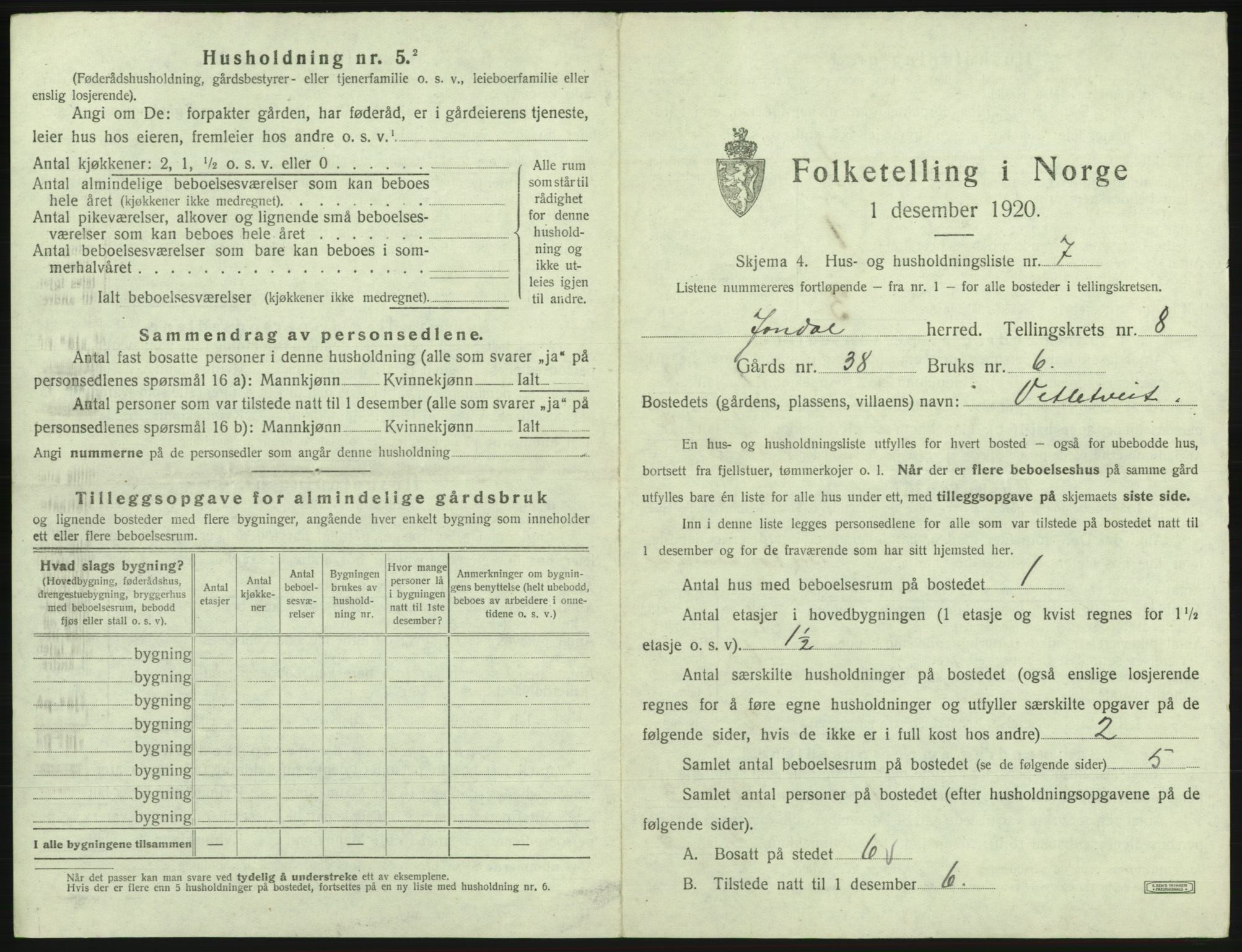 SAB, 1920 census for Jondal, 1920, p. 692