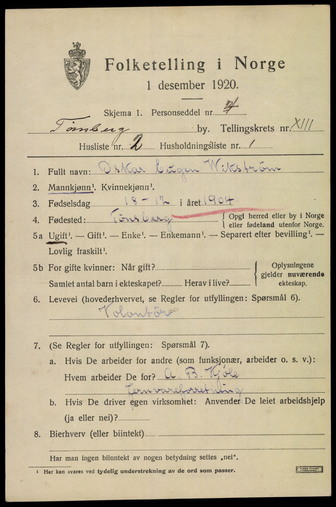 SAKO, 1920 census for Tønsberg, 1920, p. 21259