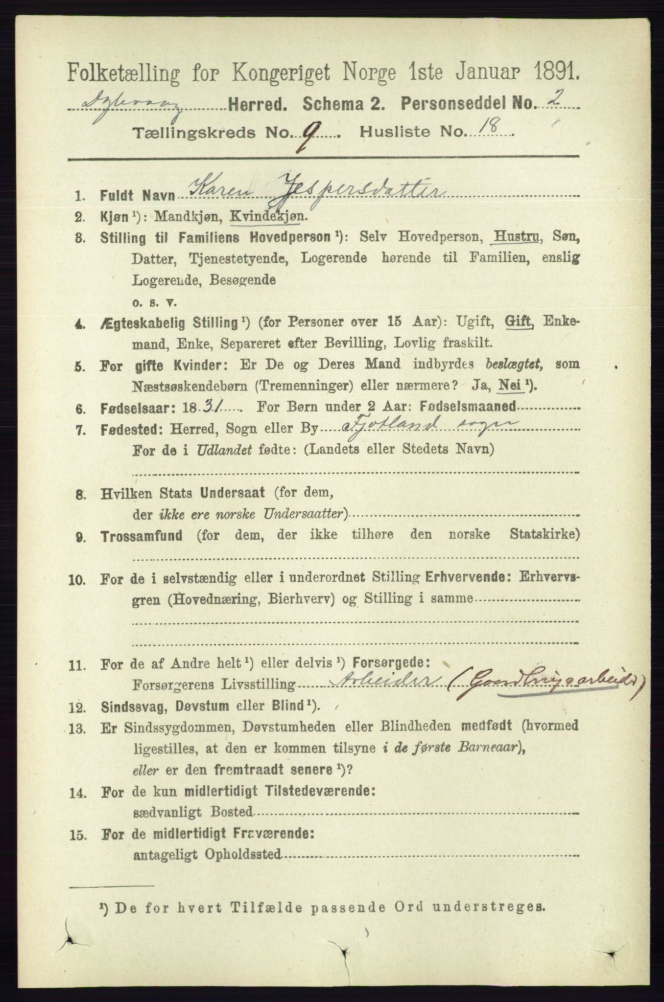 RA, 1891 census for 0915 Dypvåg, 1891, p. 3400