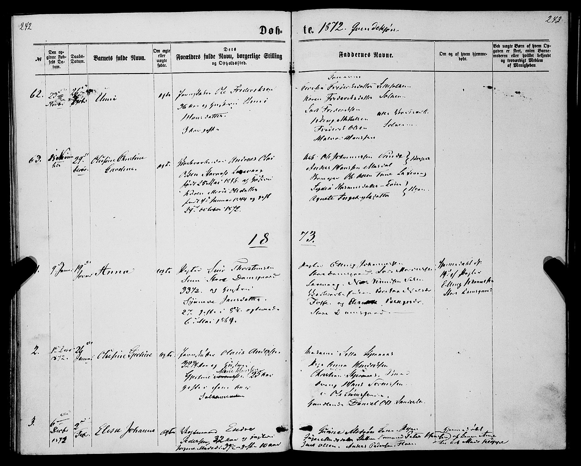 St. Jørgens hospital og Årstad sokneprestembete, AV/SAB-A-99934: Parish register (official) no. A 6, 1870-1878, p. 242-243