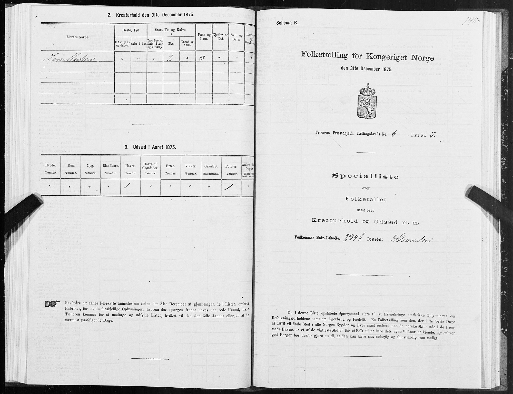 SAT, 1875 census for 1548P Fræna, 1875, p. 3148