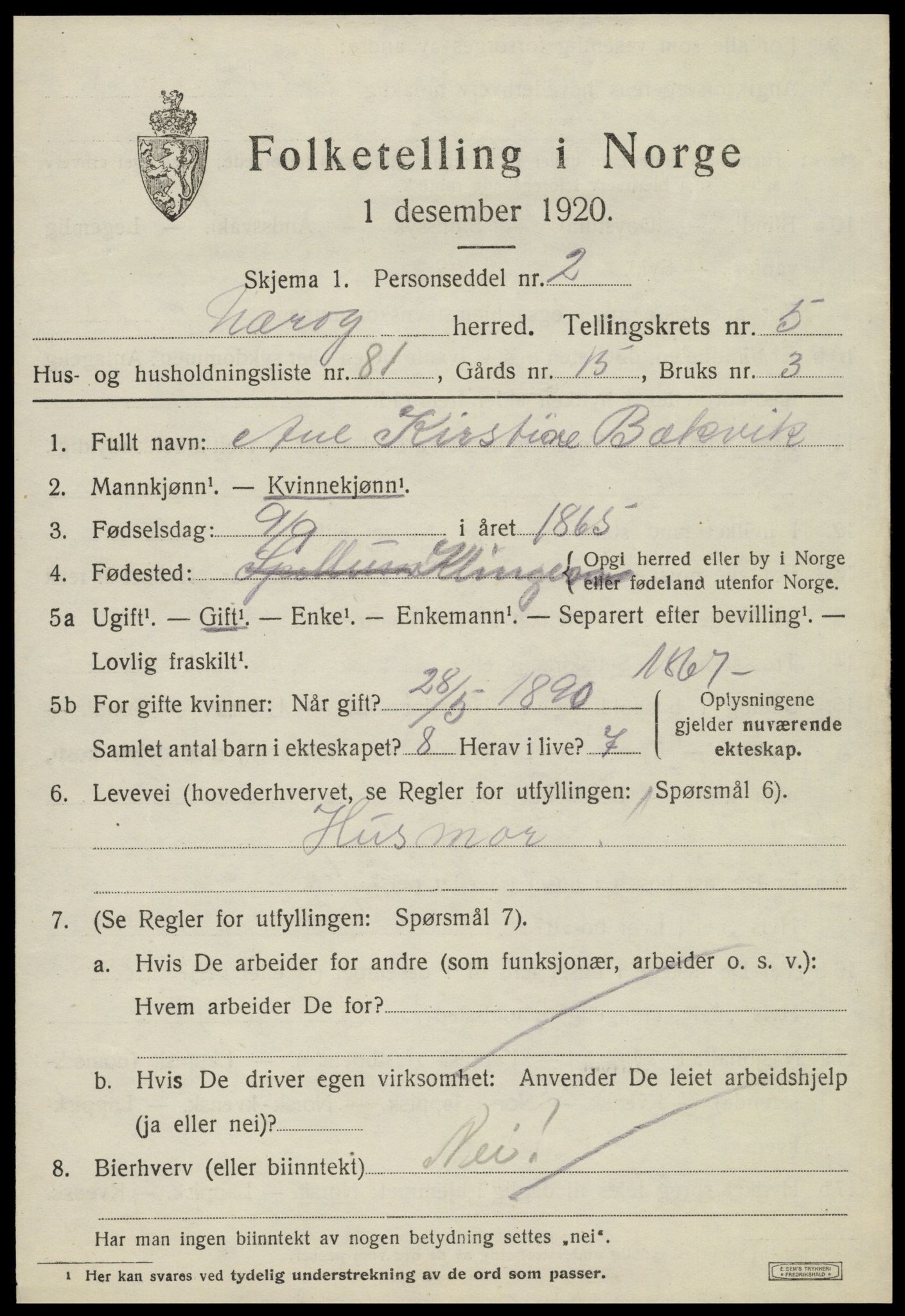 SAT, 1920 census for Nærøy, 1920, p. 3333