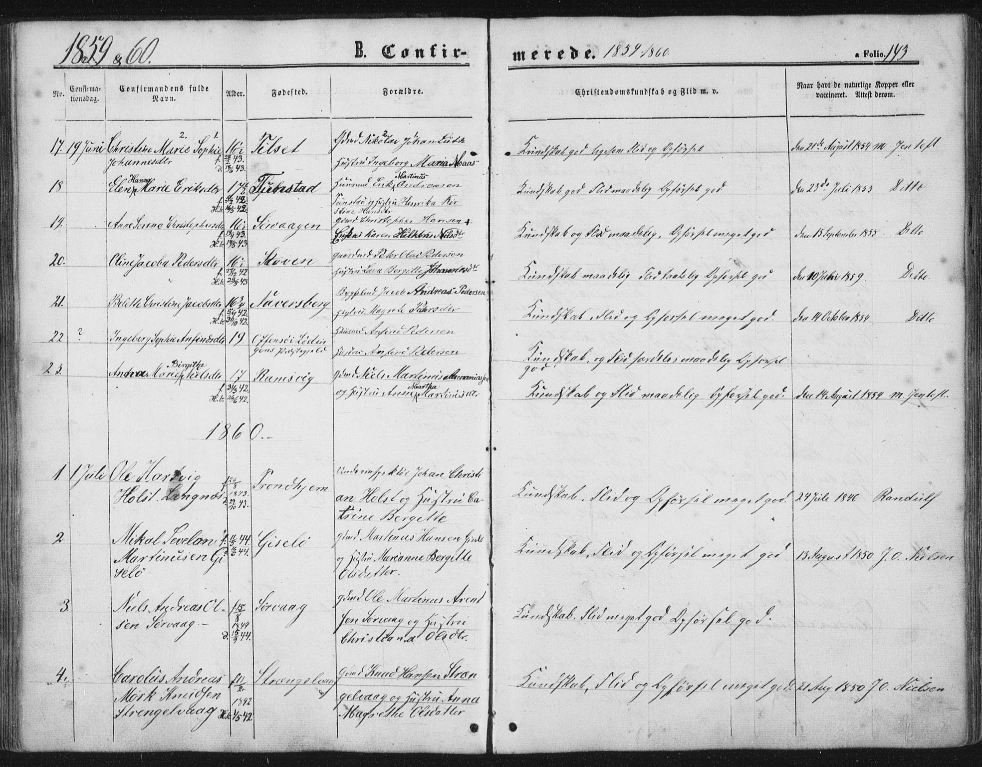 Ministerialprotokoller, klokkerbøker og fødselsregistre - Nordland, AV/SAT-A-1459/893/L1333: Parish register (official) no. 893A06, 1858-1866, p. 143