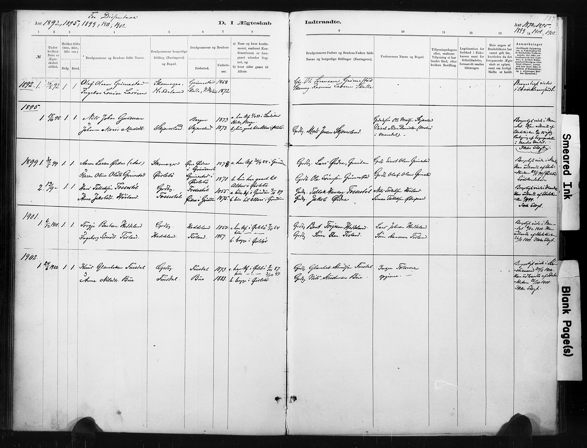 Holum sokneprestkontor, AV/SAK-1111-0022/F/Fa/Fac/L0004: Parish register (official) no. A 4, 1884-1907, p. 127