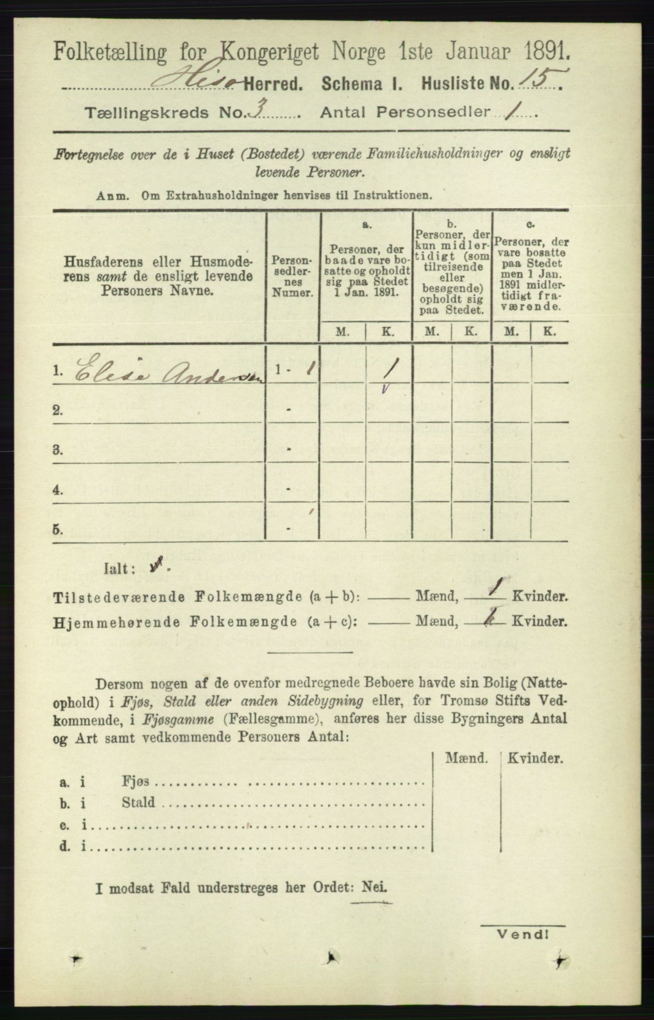 RA, 1891 census for 0922 Hisøy, 1891, p. 2092