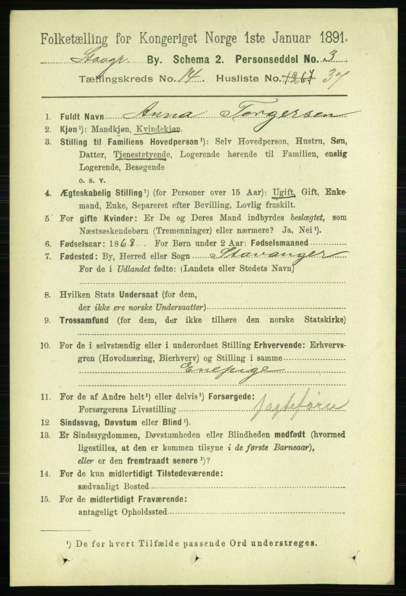 RA, 1891 census for 1103 Stavanger, 1891, p. 17308