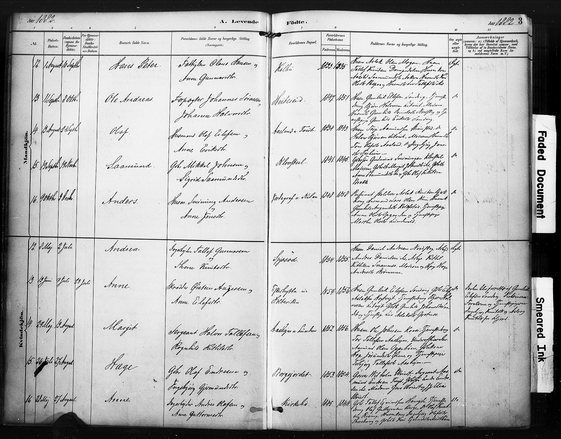 Kviteseid kirkebøker, SAKO/A-276/F/Fa/L0008: Parish register (official) no. I 8, 1882-1903, p. 3