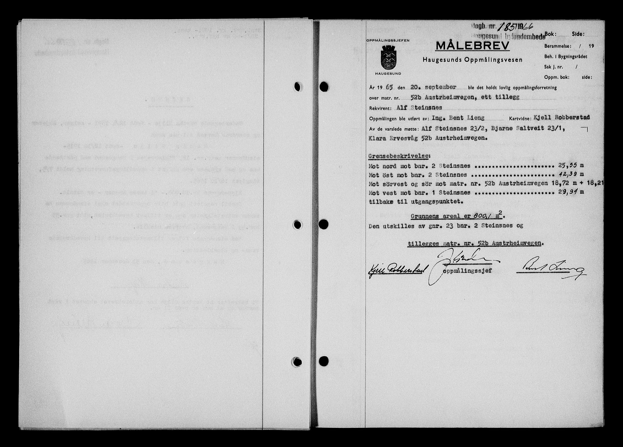 Haugesund tingrett, AV/SAST-A-101415/01/II/IIC/L0076: Mortgage book no. A 17, 1965-1966, Diary no: : 185/1966