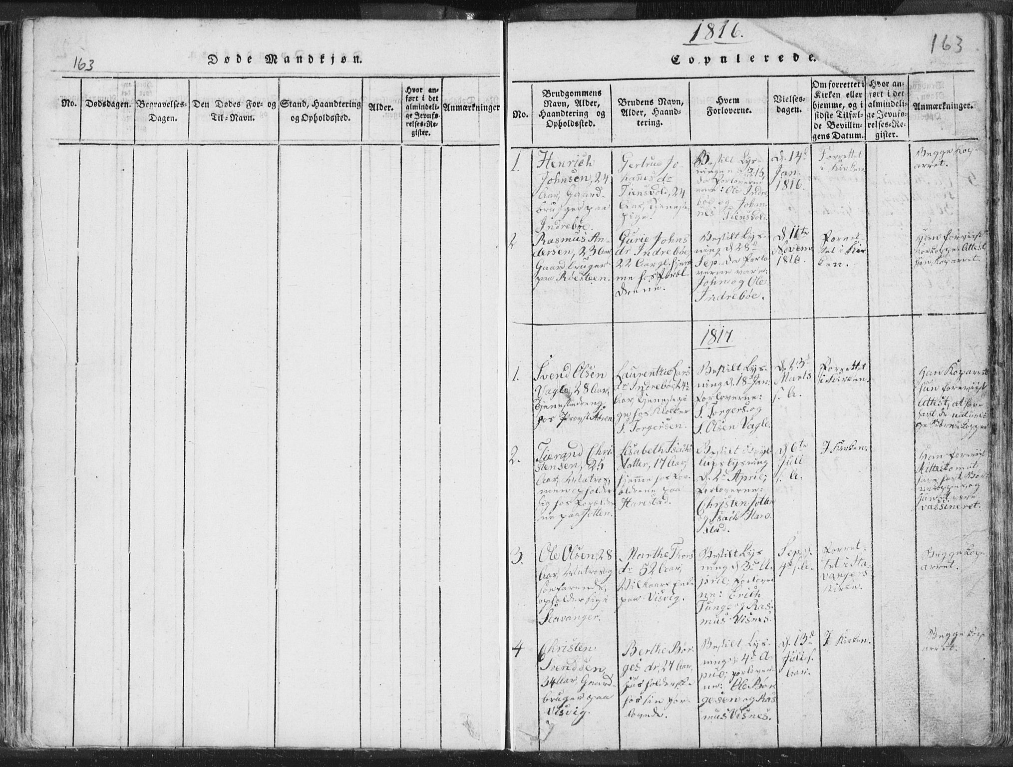 Hetland sokneprestkontor, SAST/A-101826/30/30BA/L0001: Parish register (official) no. A 1, 1816-1856, p. 163