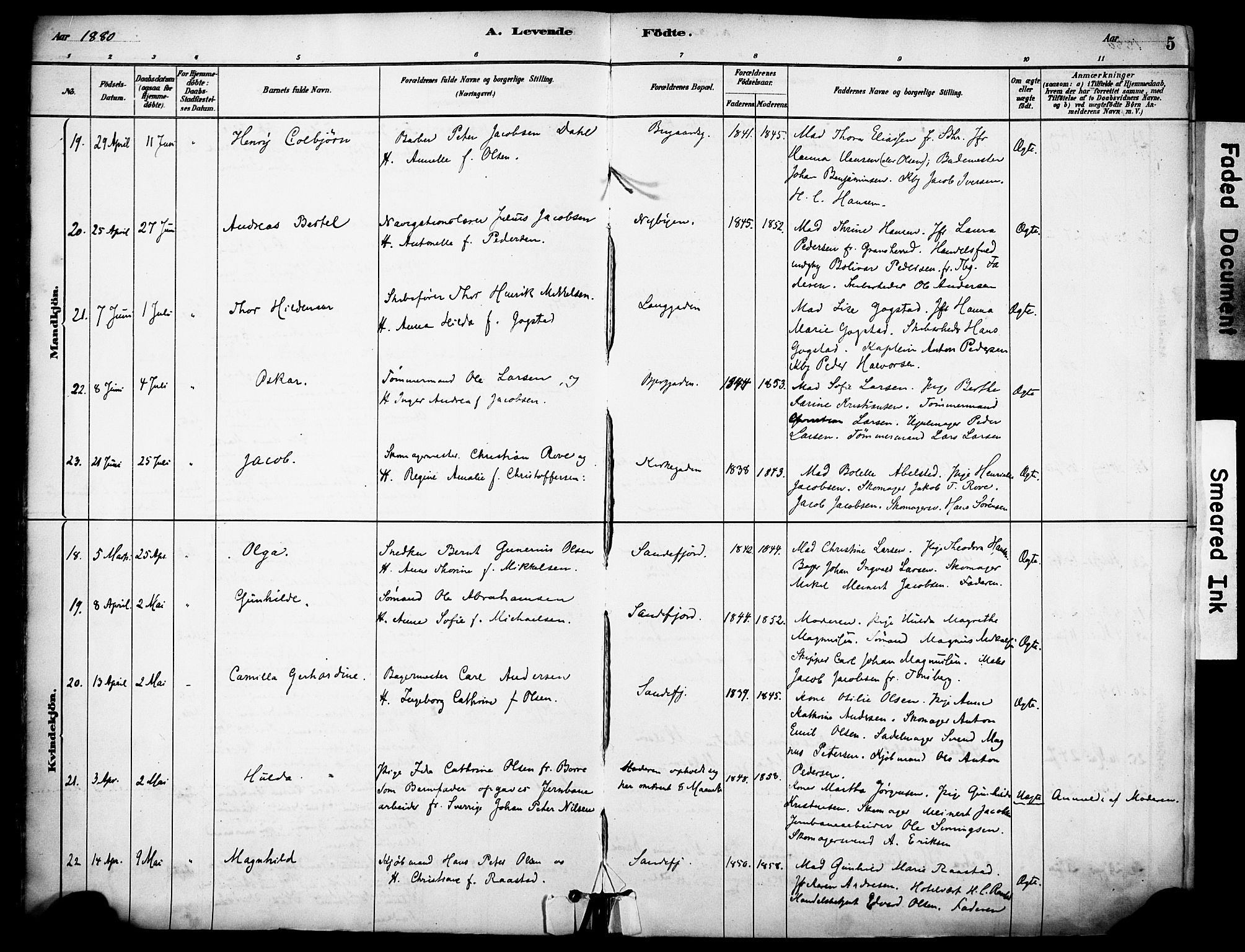 Sandefjord kirkebøker, AV/SAKO-A-315/F/Fa/L0002: Parish register (official) no. 2, 1880-1894, p. 5