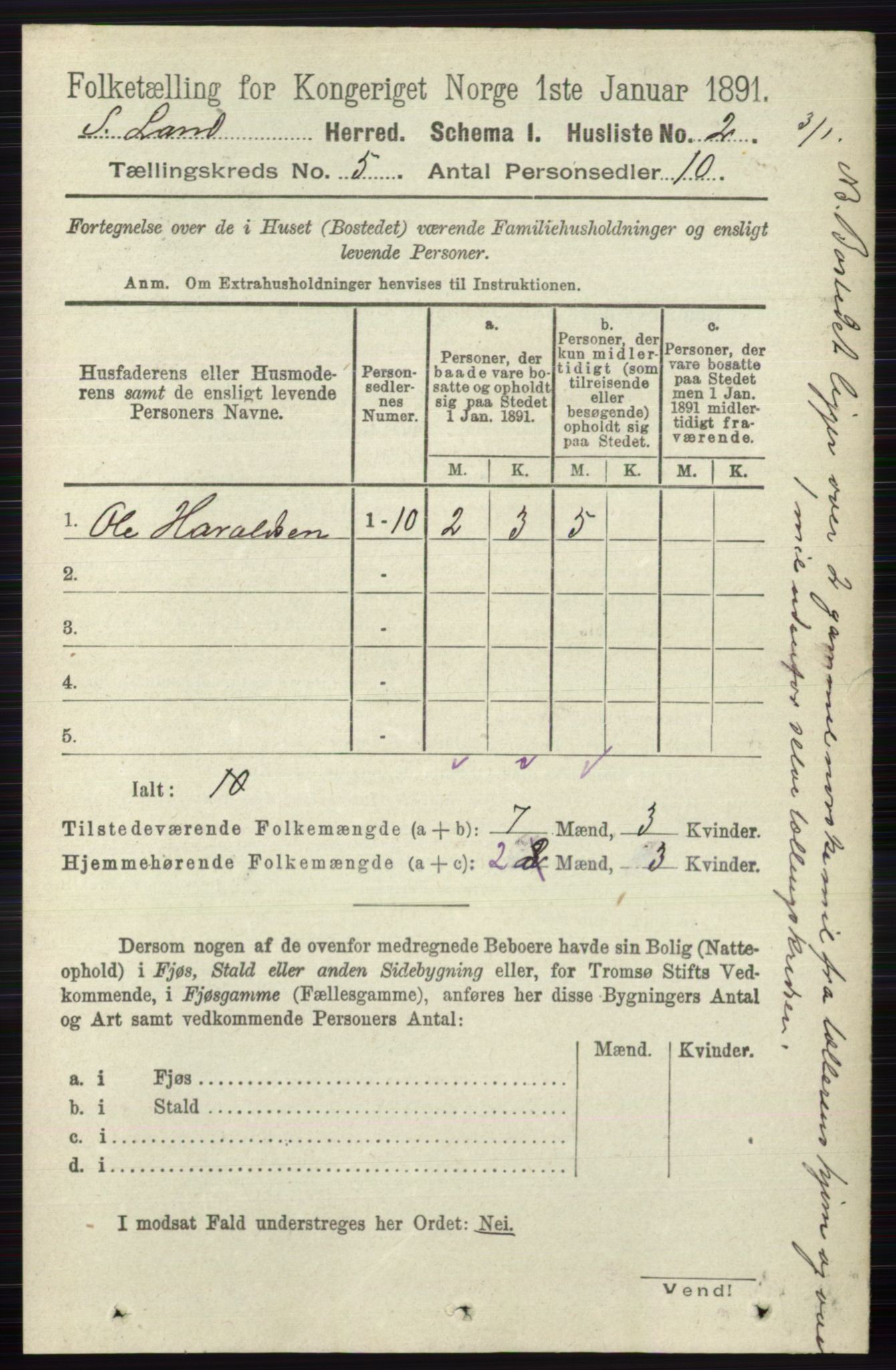 RA, 1891 census for 0536 Søndre Land, 1891, p. 4659