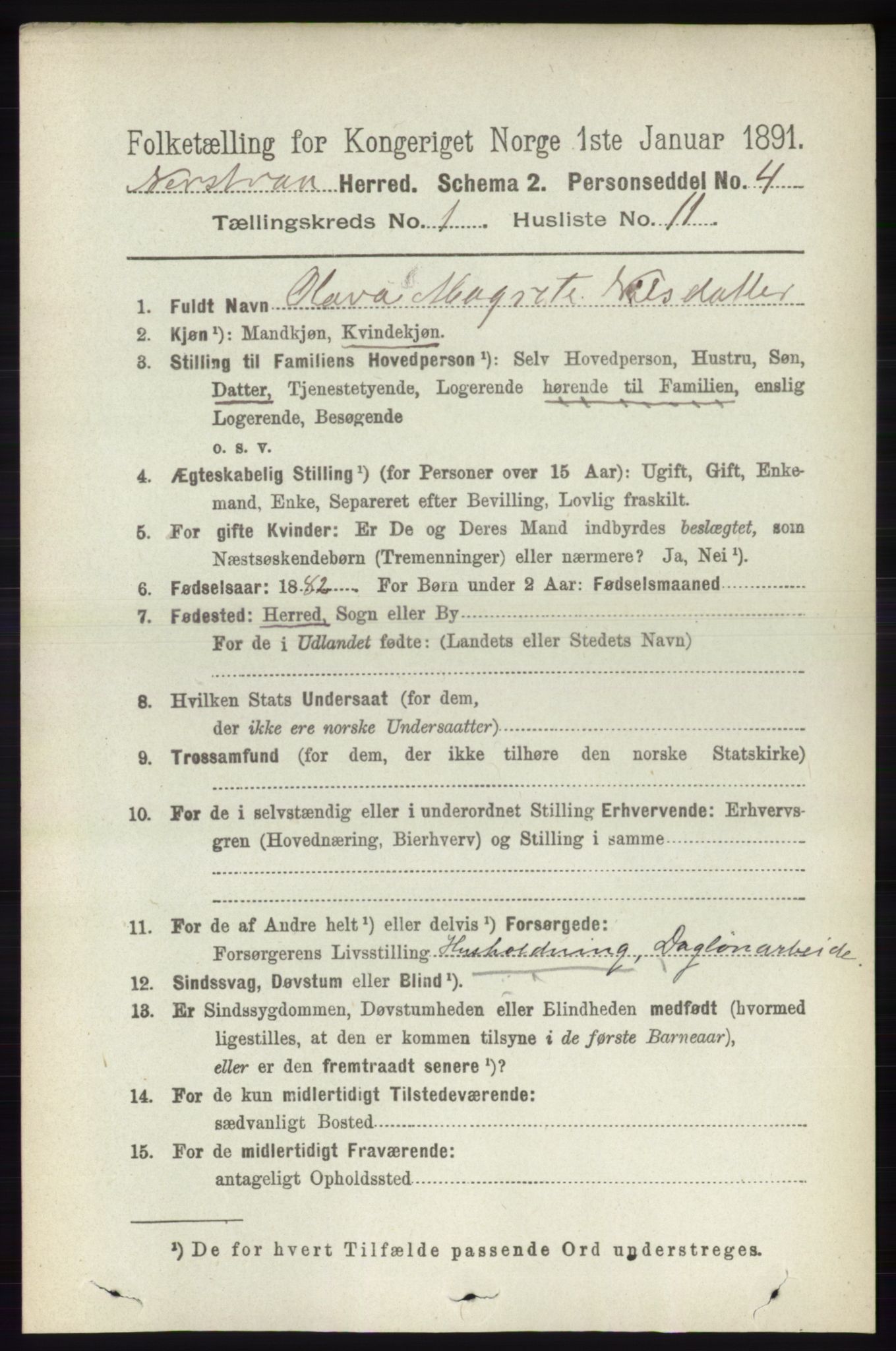 RA, 1891 census for 1139 Nedstrand, 1891, p. 145