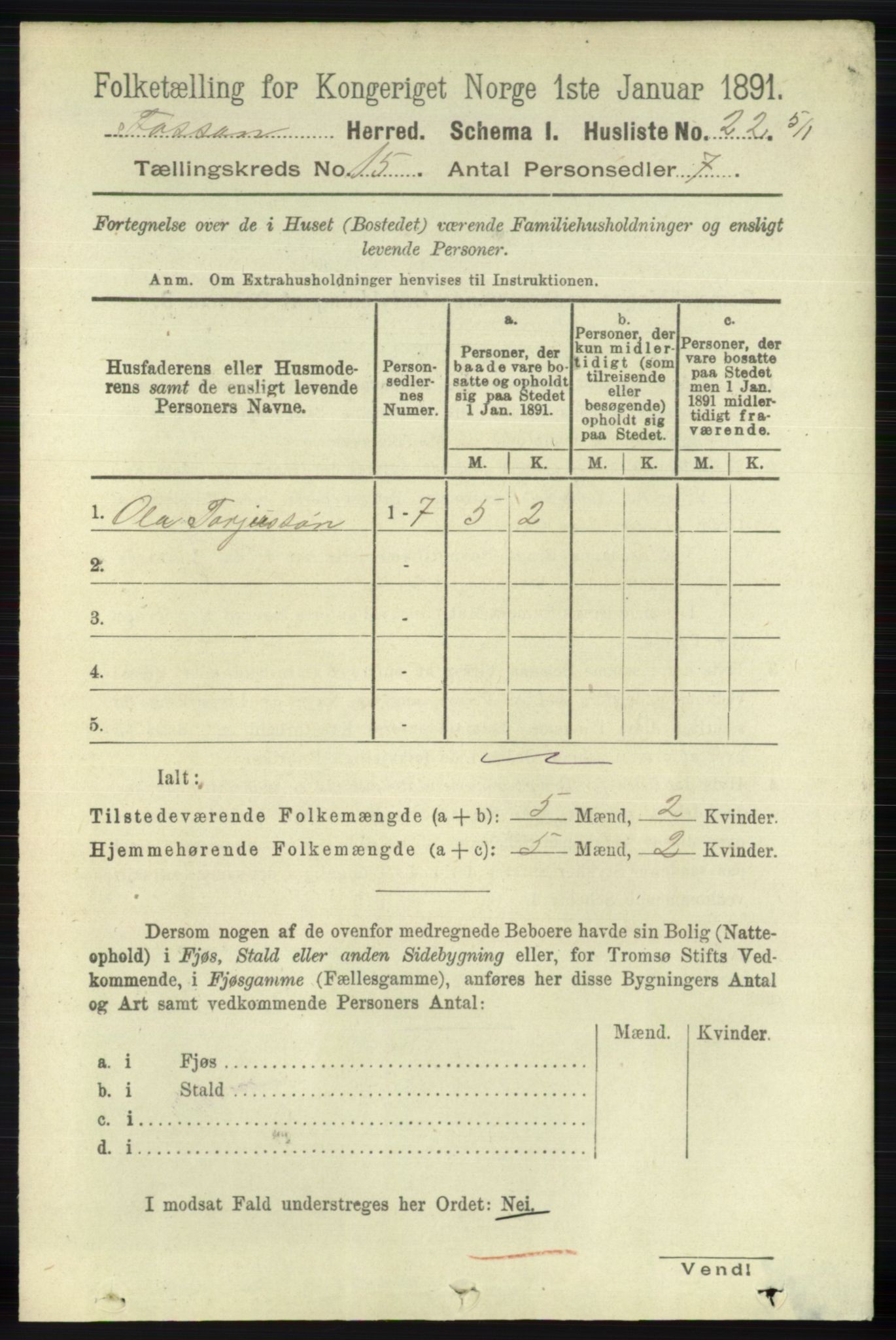 RA, 1891 census for 1129 Forsand, 1891, p. 2393