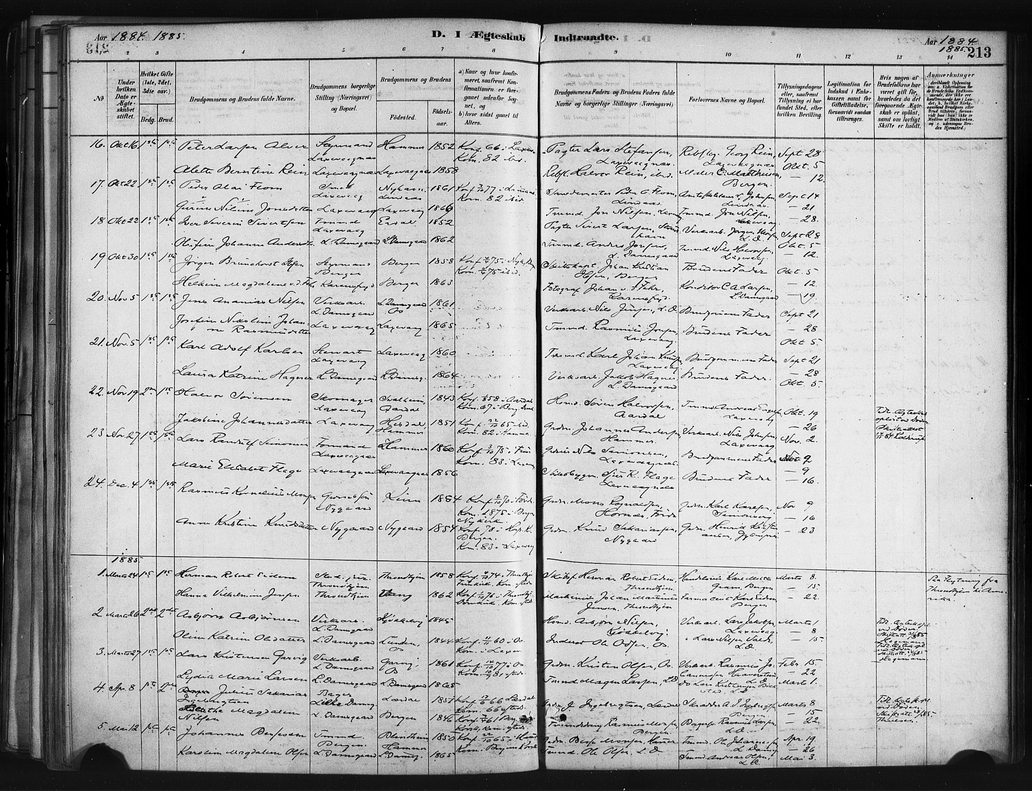 Askøy Sokneprestembete, AV/SAB-A-74101/H/Ha/Haa/Haae/L0002: Parish register (official) no. E 2, 1878-1891, p. 213