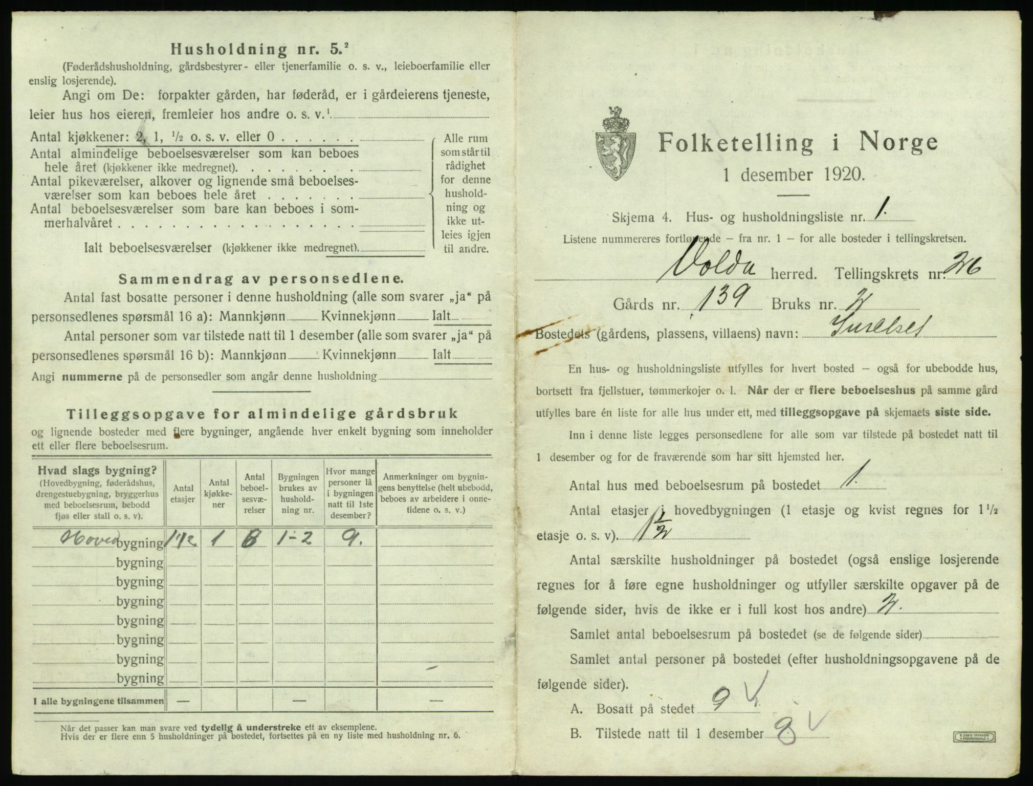 SAT, 1920 census for Volda, 1920, p. 1670