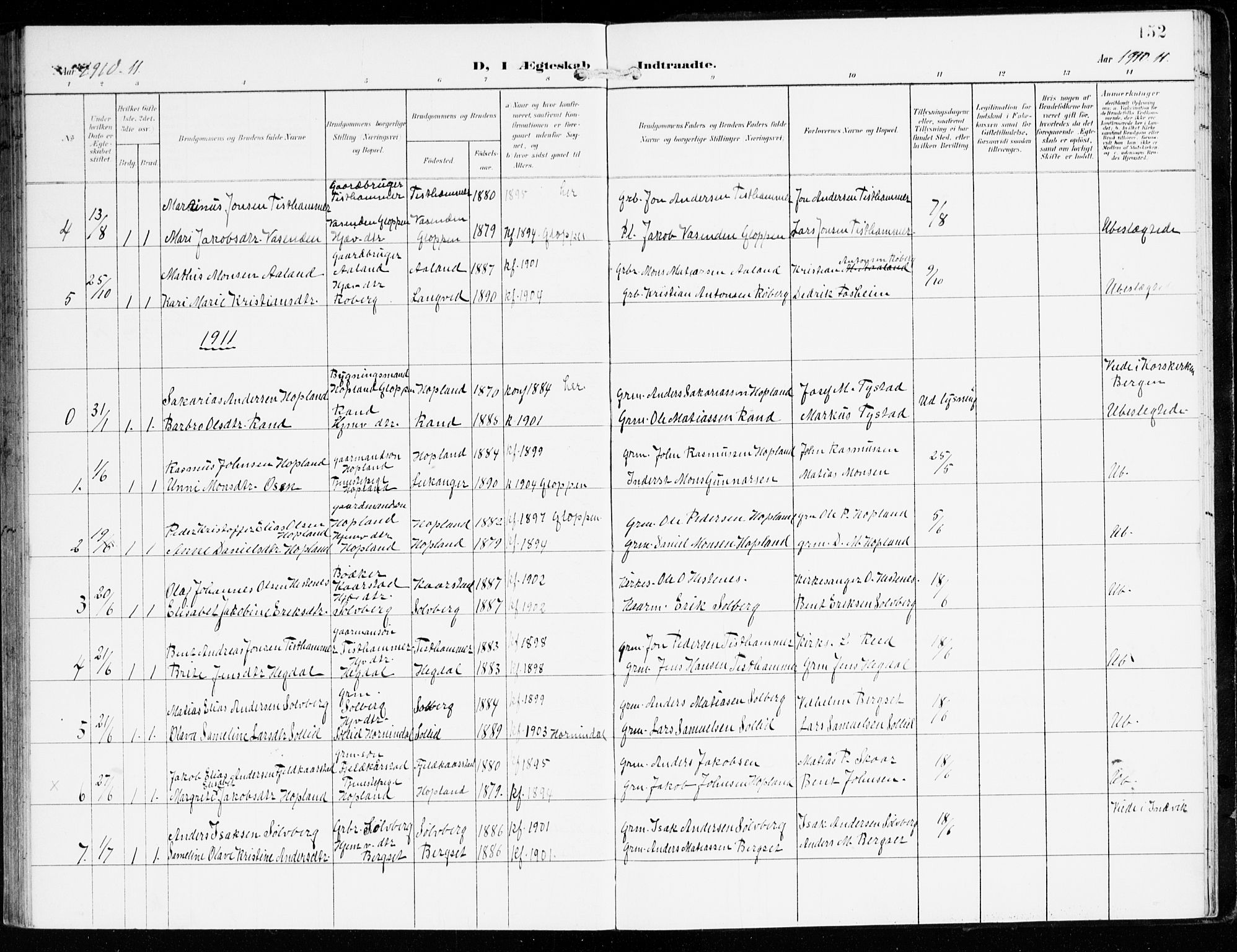 Innvik sokneprestembete, AV/SAB-A-80501: Parish register (official) no. D 2, 1900-1921, p. 152