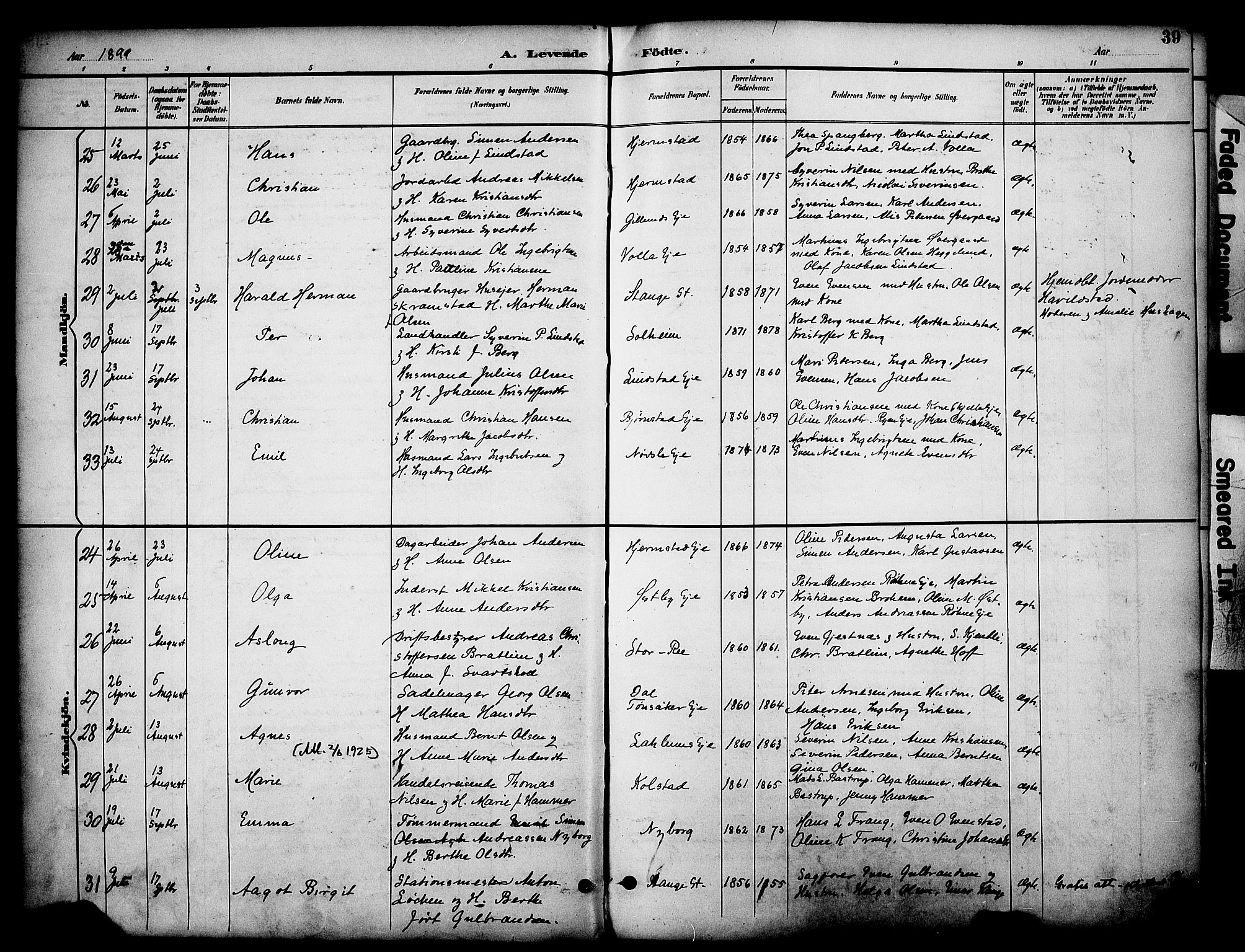 Stange prestekontor, AV/SAH-PREST-002/K/L0020: Parish register (official) no. 20, 1894-1905, p. 39