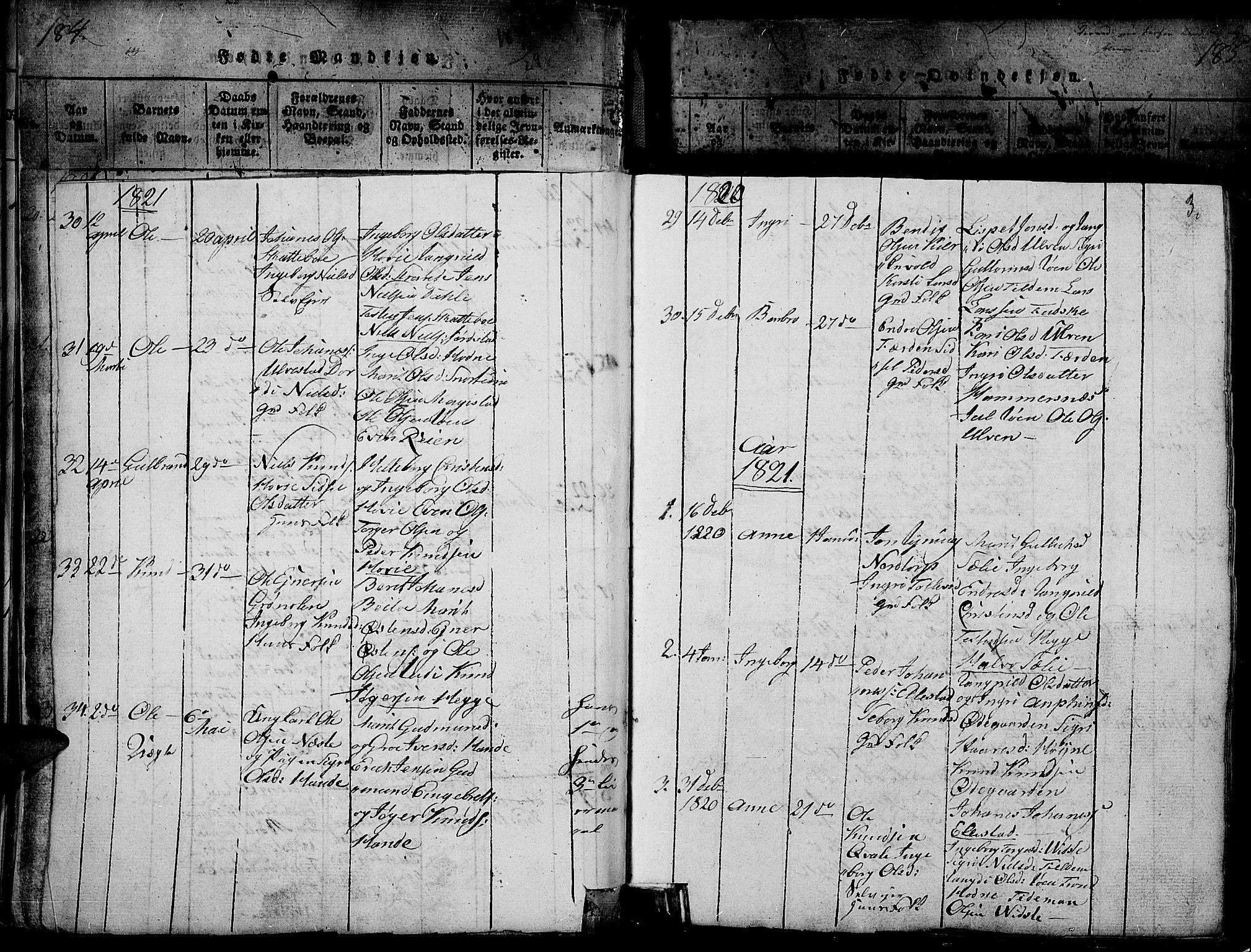 Slidre prestekontor, SAH/PREST-134/H/Ha/Haa/L0002: Parish register (official) no. 2, 1814-1830, p. 184c