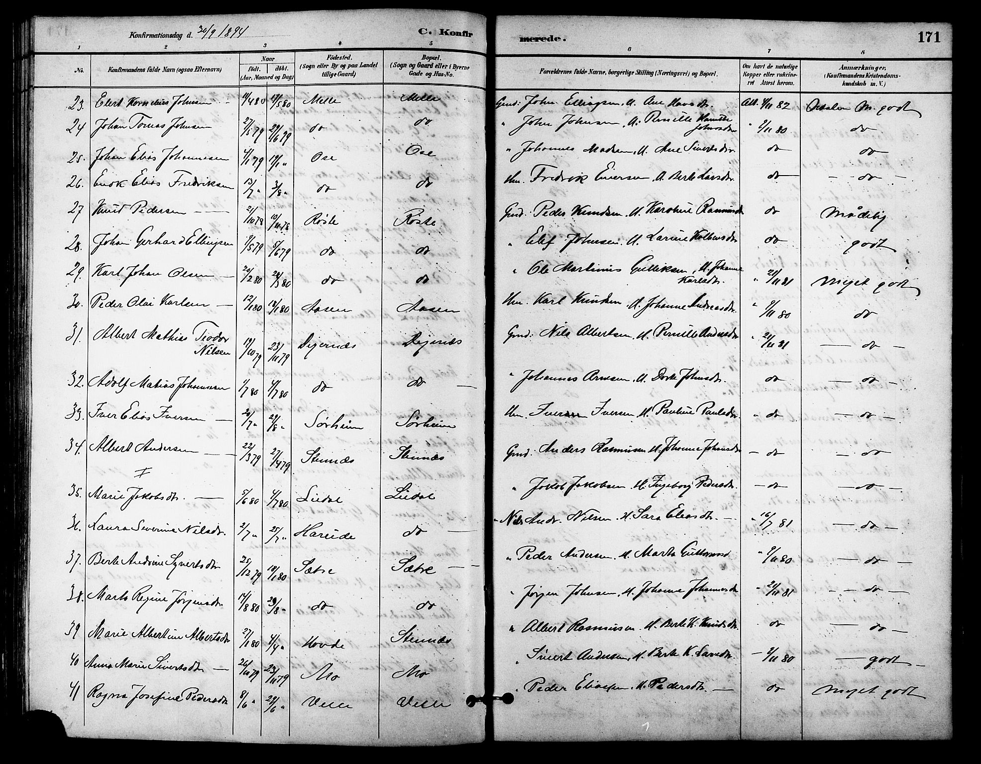 Ministerialprotokoller, klokkerbøker og fødselsregistre - Møre og Romsdal, SAT/A-1454/513/L0189: Parish register (copy) no. 513C03, 1883-1904, p. 171