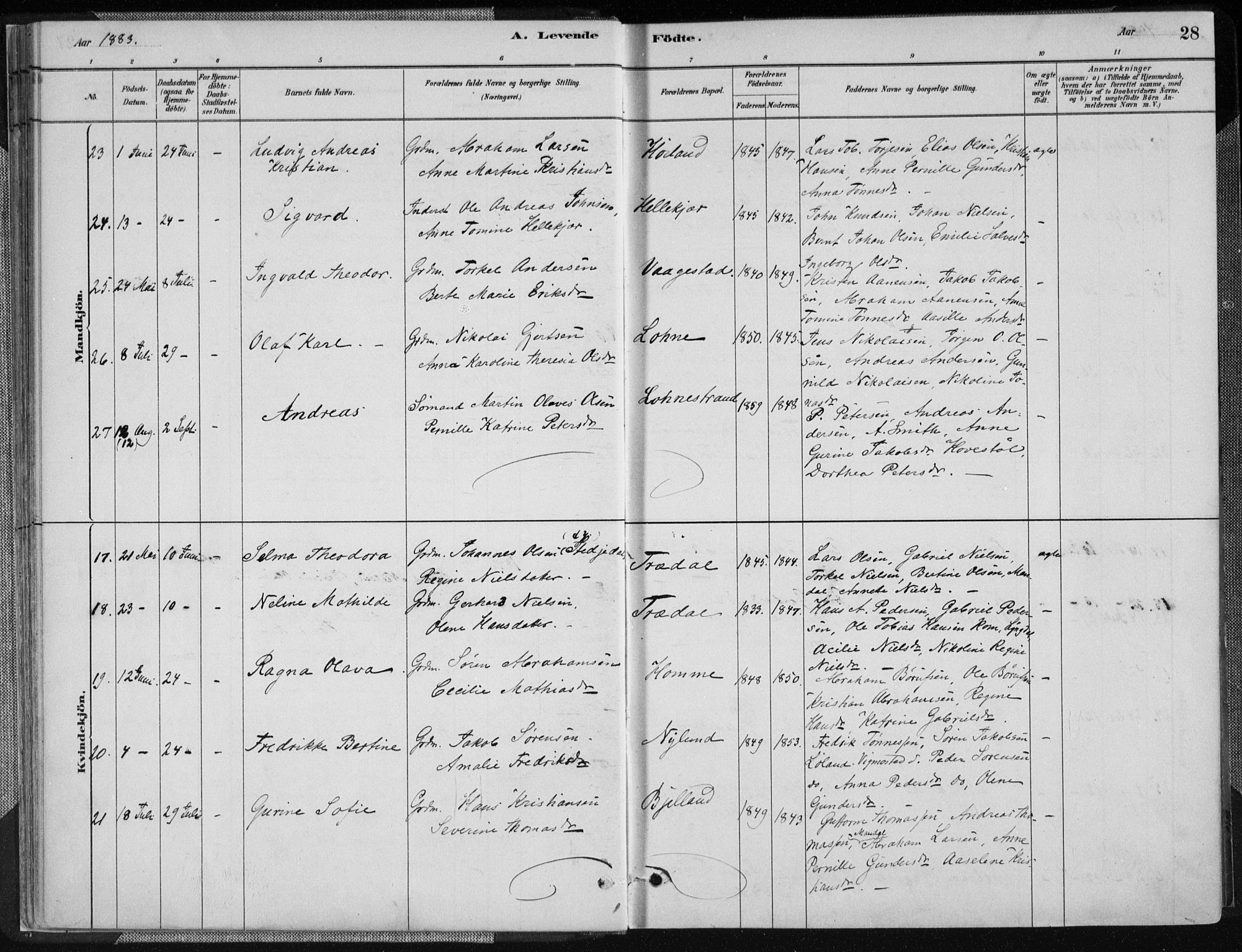 Sør-Audnedal sokneprestkontor, AV/SAK-1111-0039/F/Fa/Fab/L0009: Parish register (official) no. A 9, 1880-1895, p. 28