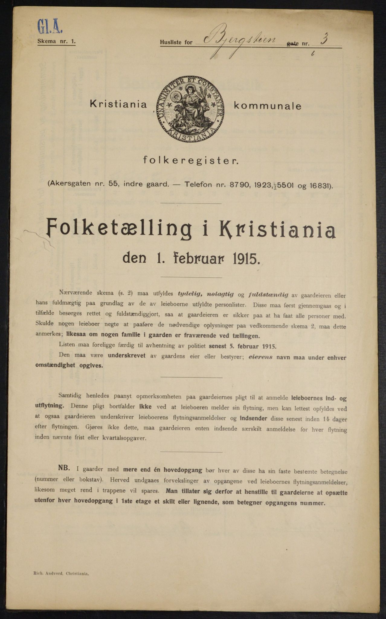 OBA, Municipal Census 1915 for Kristiania, 1915, p. 4378