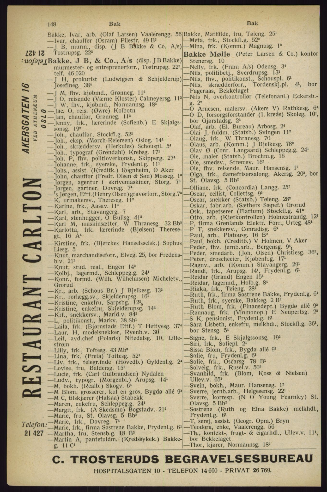 Kristiania/Oslo adressebok, PUBL/-, 1927, p. 148