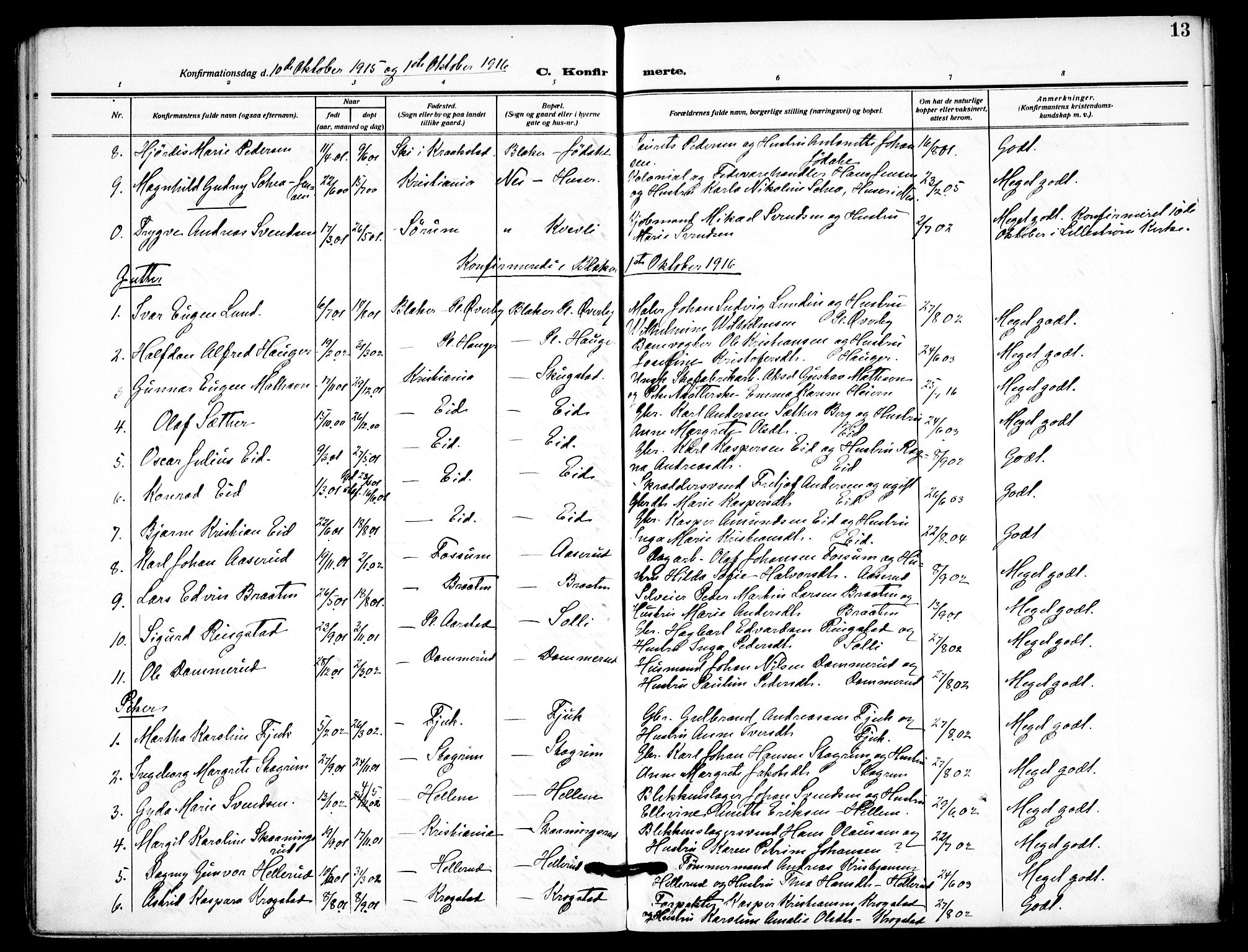 Aurskog prestekontor Kirkebøker, SAO/A-10304a/F/Fb/L0003: Parish register (official) no. II 3, 1909-1919, p. 13