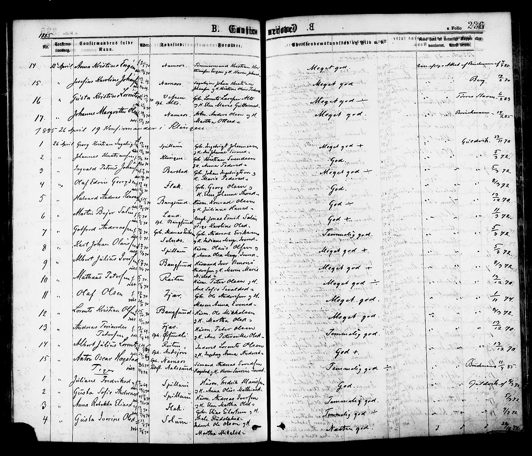 Ministerialprotokoller, klokkerbøker og fødselsregistre - Nord-Trøndelag, AV/SAT-A-1458/768/L0572: Parish register (official) no. 768A07, 1874-1886, p. 236