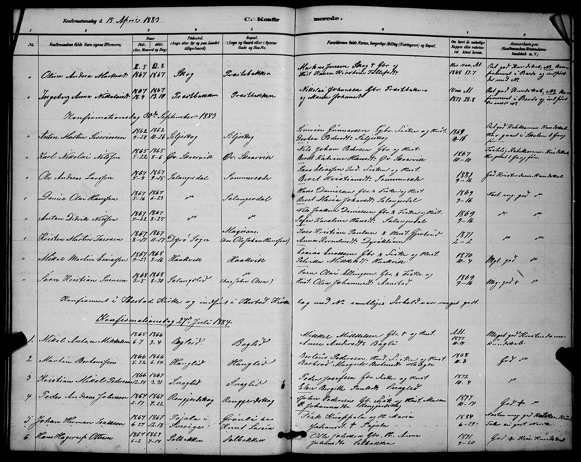 Ibestad sokneprestembete, AV/SATØ-S-0077/H/Ha/Hab/L0014klokker: Parish register (copy) no. 14, 1880-1887, p. 67