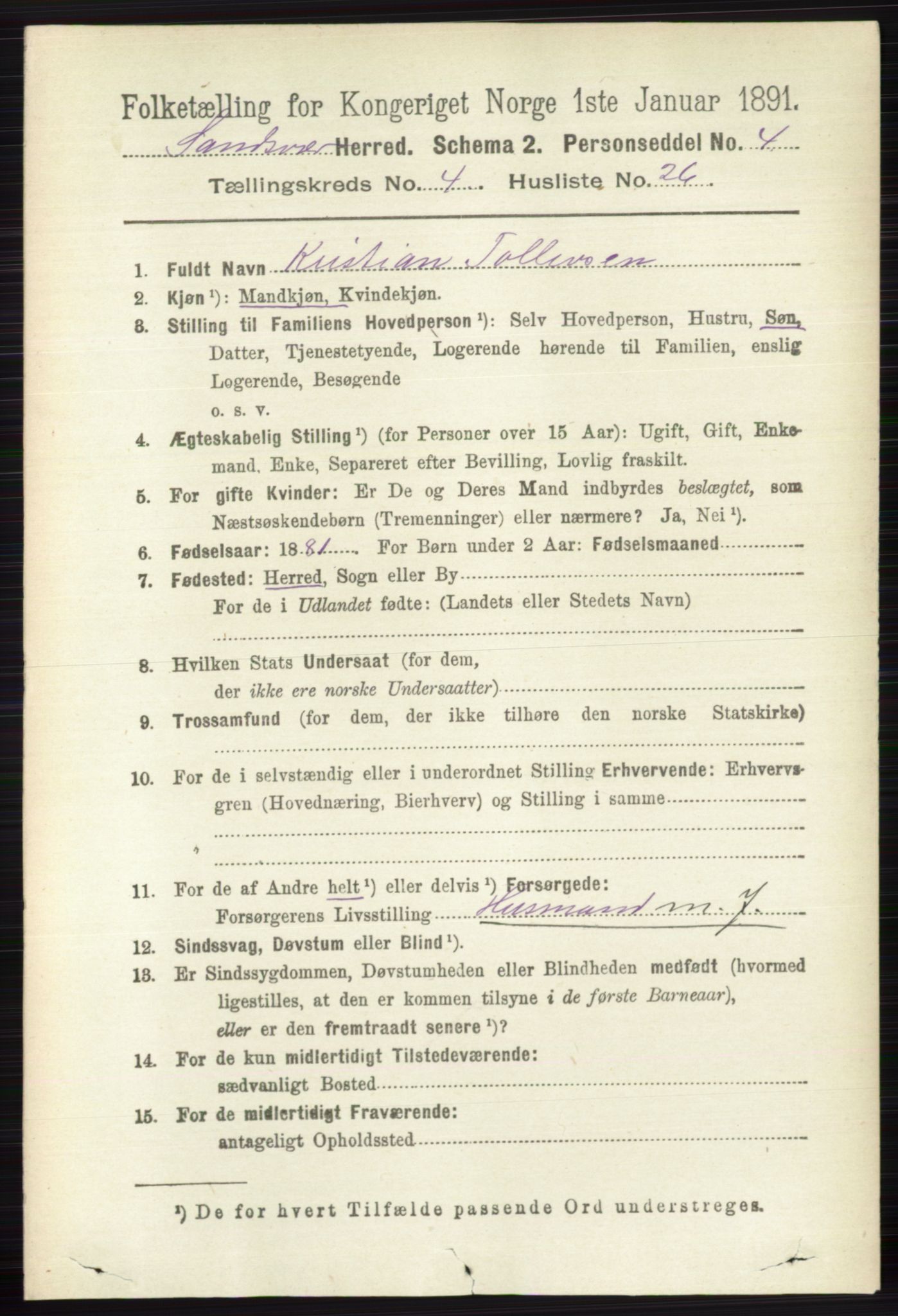 RA, 1891 census for 0629 Sandsvær, 1891, p. 1982