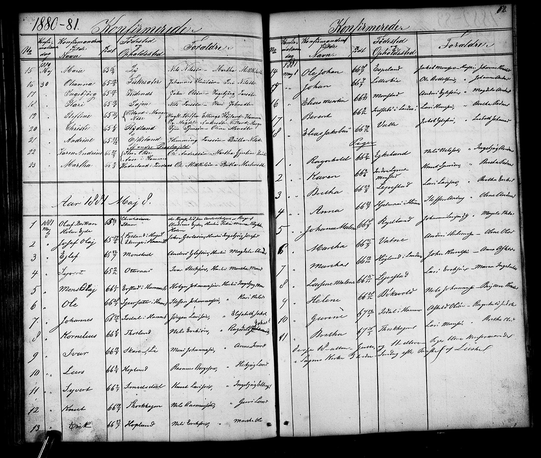 Alversund Sokneprestembete, SAB/A-73901/H/Ha/Hab: Parish register (copy) no. D 2, 1851-1889, p. 68