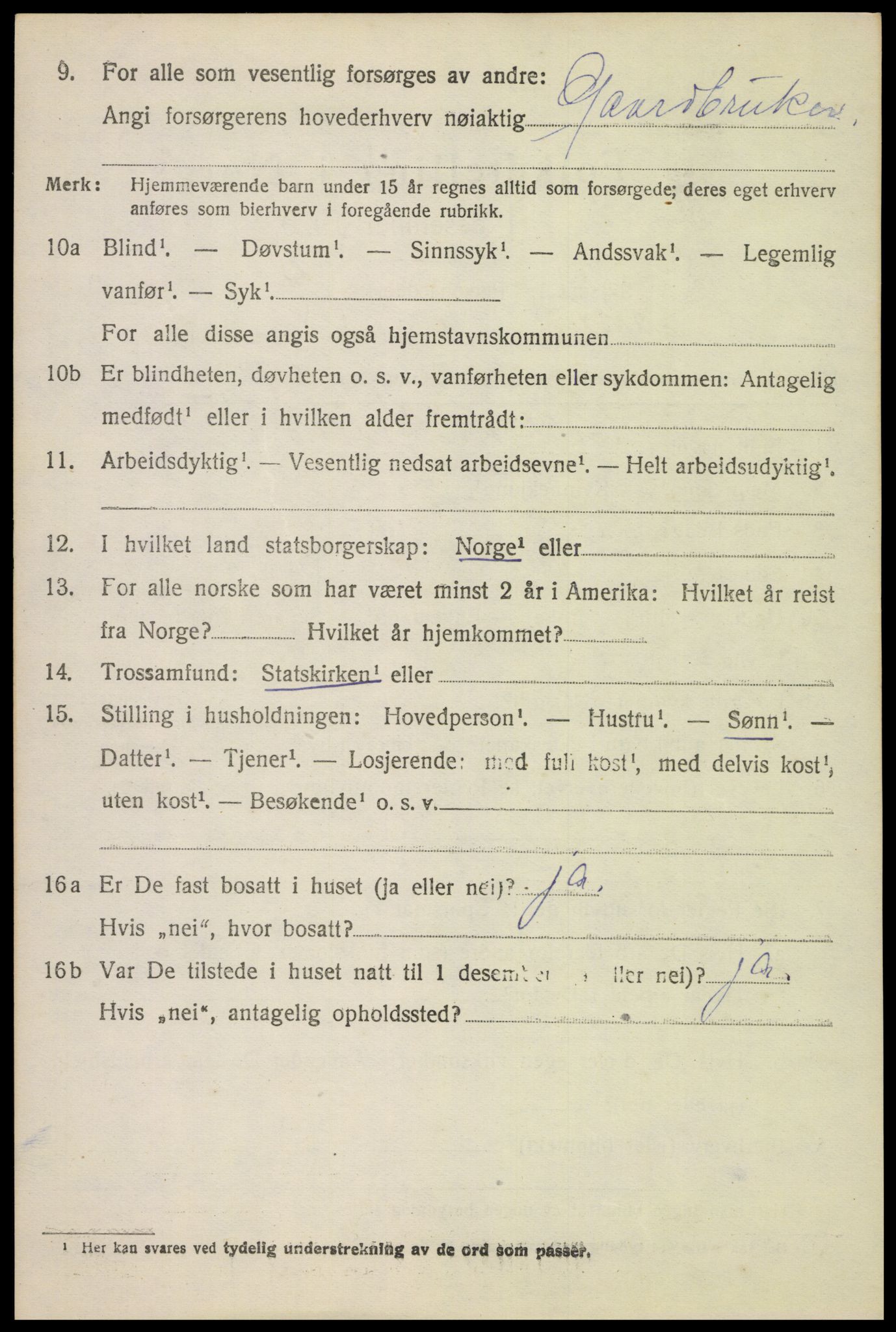 SAH, 1920 census for Fåberg, 1920, p. 3123