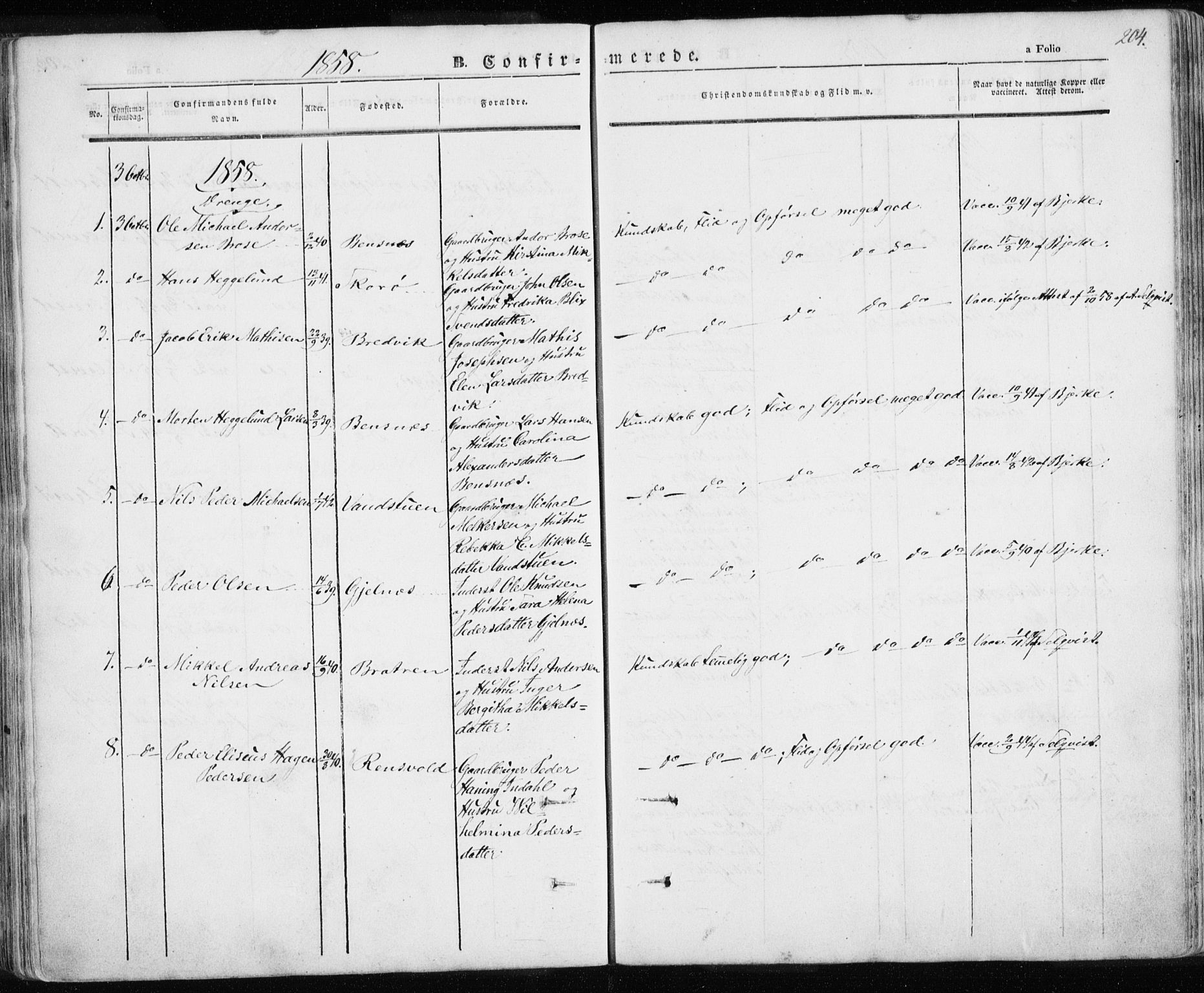 Karlsøy sokneprestembete, SATØ/S-1299/H/Ha/Haa/L0003kirke: Parish register (official) no. 3, 1843-1860, p. 204