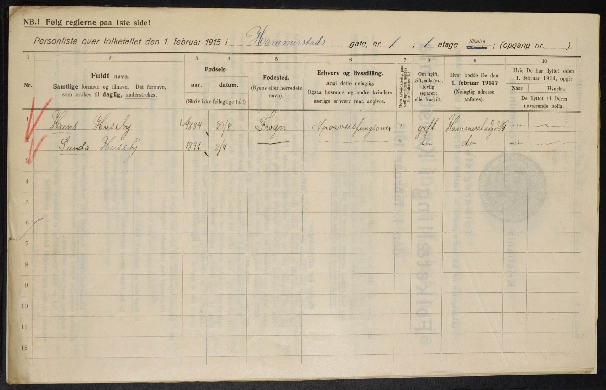 OBA, Municipal Census 1915 for Kristiania, 1915, p. 34143