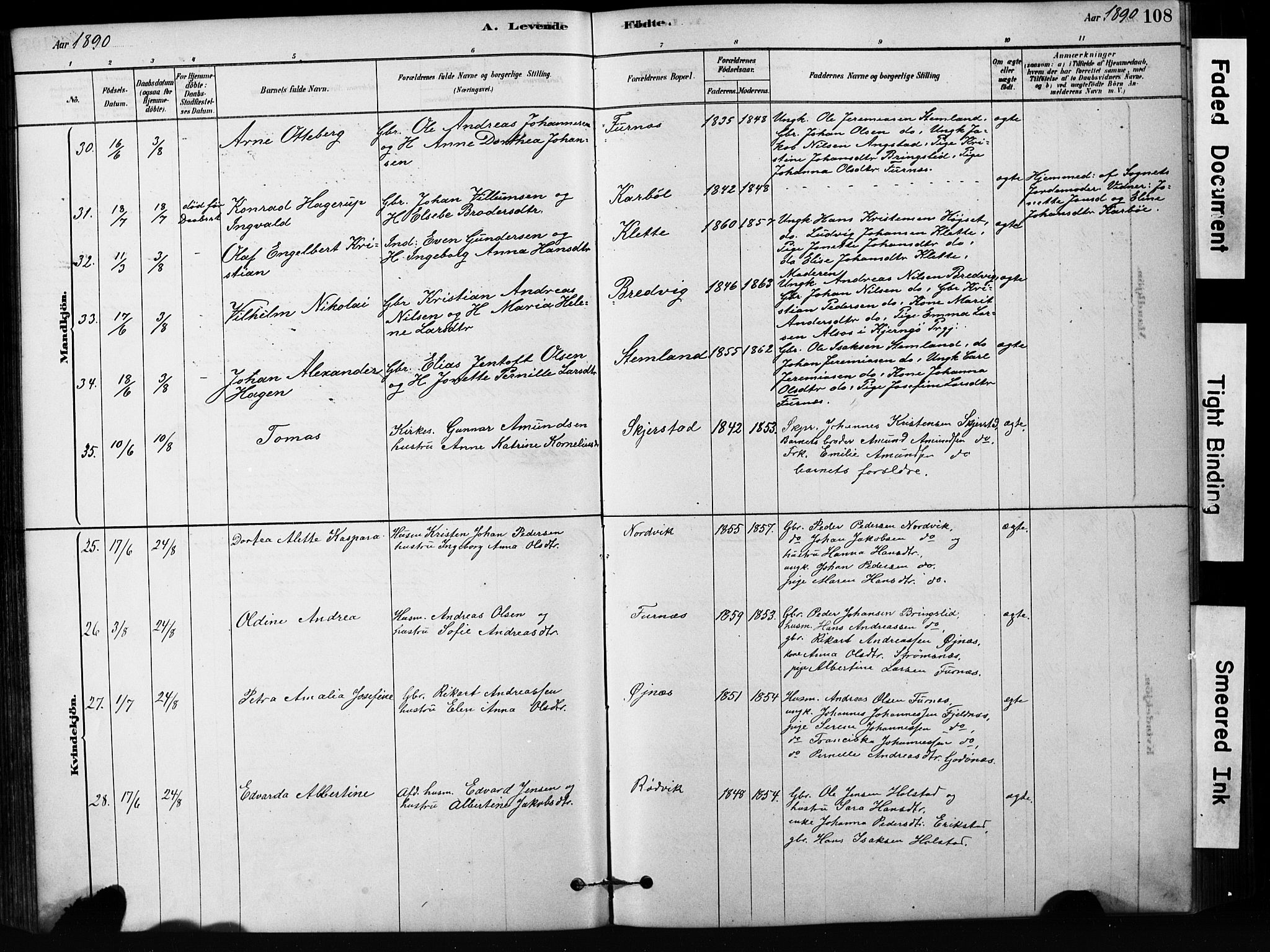 Ministerialprotokoller, klokkerbøker og fødselsregistre - Nordland, AV/SAT-A-1459/852/L0754: Parish register (copy) no. 852C05, 1878-1894, p. 108