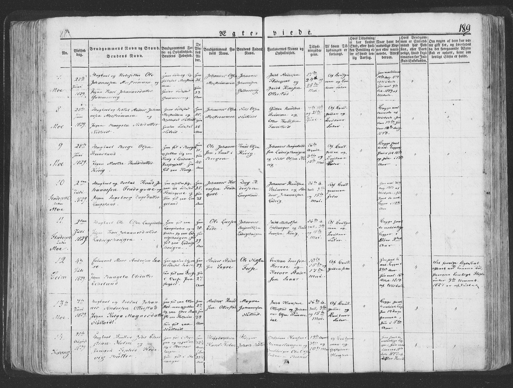 Hosanger sokneprestembete, AV/SAB-A-75801/H/Haa: Parish register (official) no. A 6, 1824-1835, p. 189