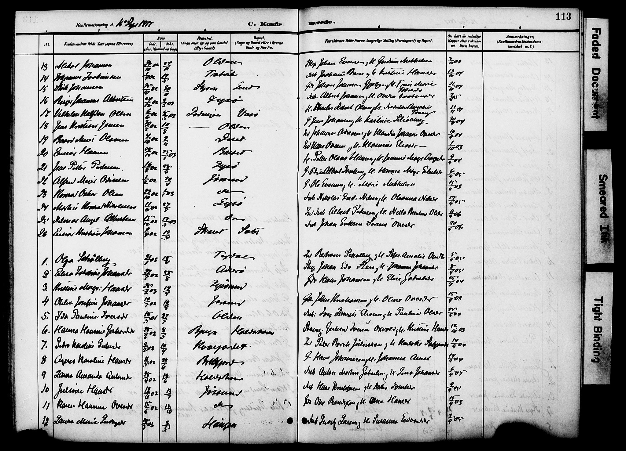 Ministerialprotokoller, klokkerbøker og fødselsregistre - Sør-Trøndelag, SAT/A-1456/654/L0666: Parish register (copy) no. 654C02, 1901-1925, p. 113