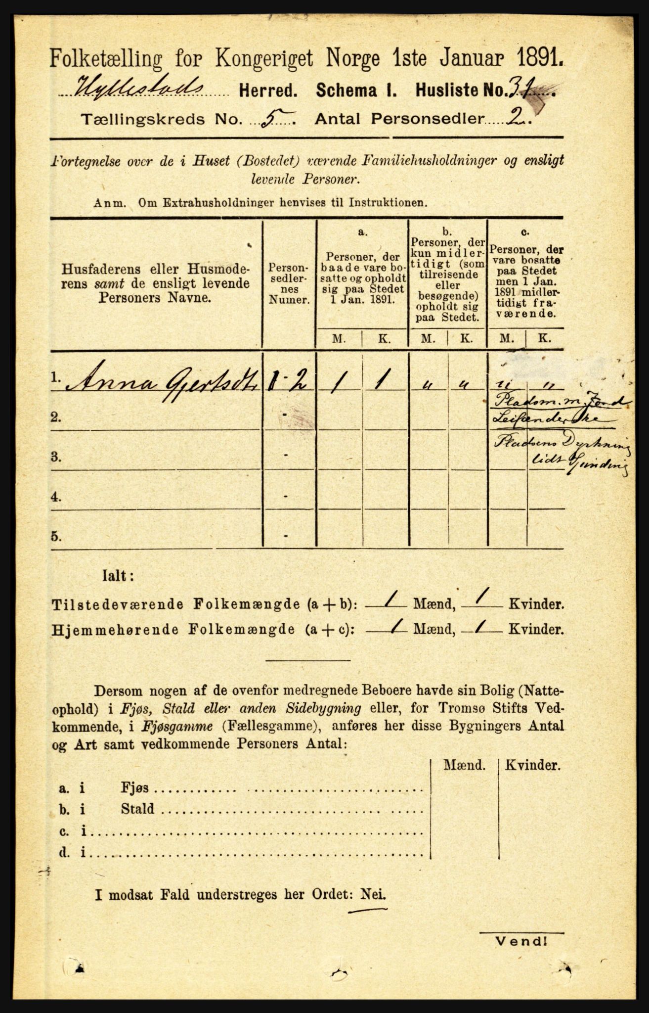 RA, 1891 census for 1413 Hyllestad, 1891, p. 806