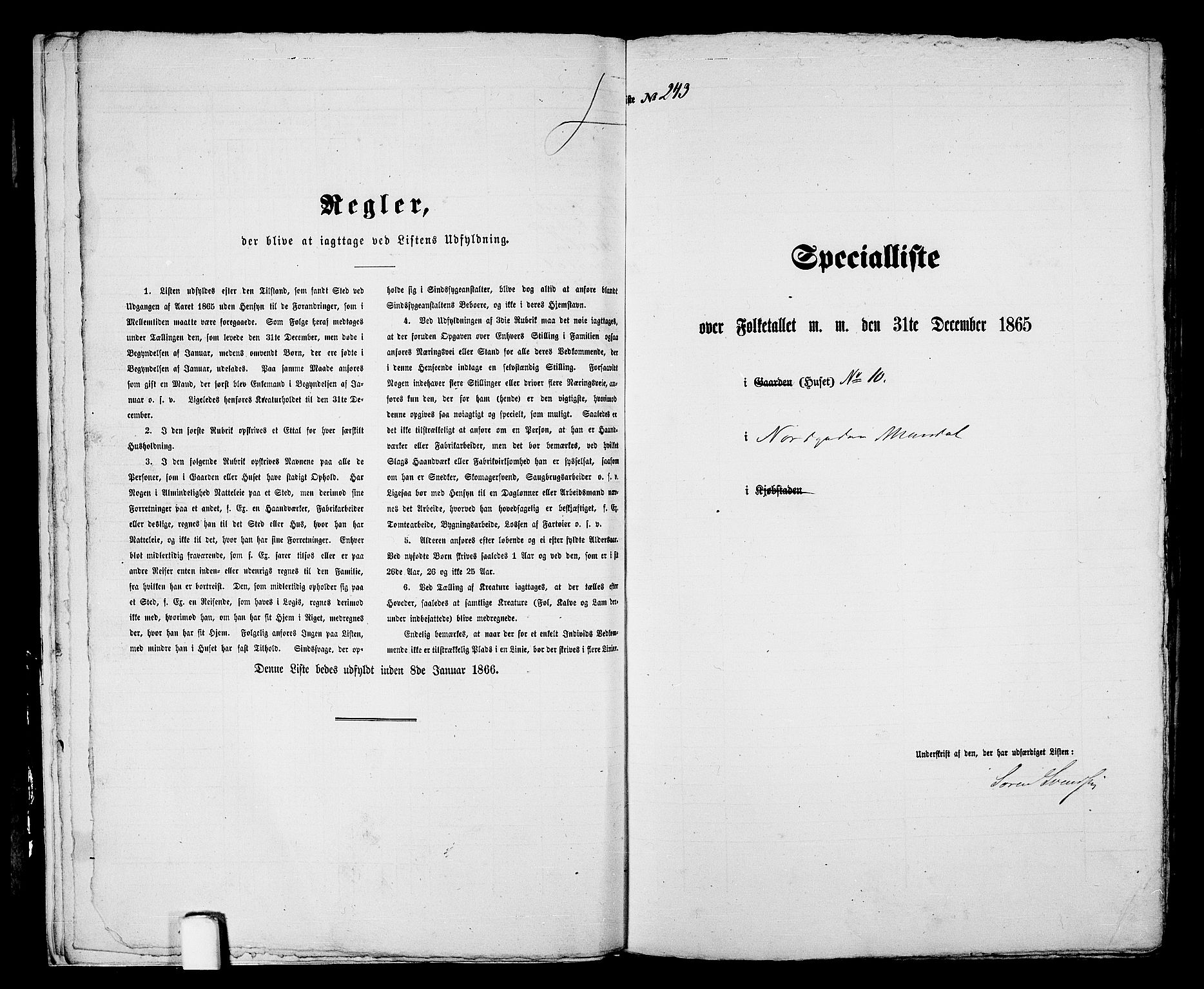 RA, 1865 census for Mandal/Mandal, 1865, p. 491