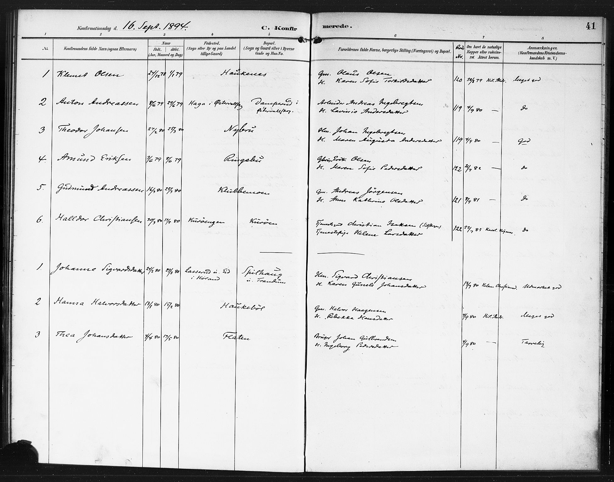 Rødenes prestekontor Kirkebøker, AV/SAO-A-2005/F/Fb/L0002: Parish register (official) no. II 2, 1890-1900, p. 41