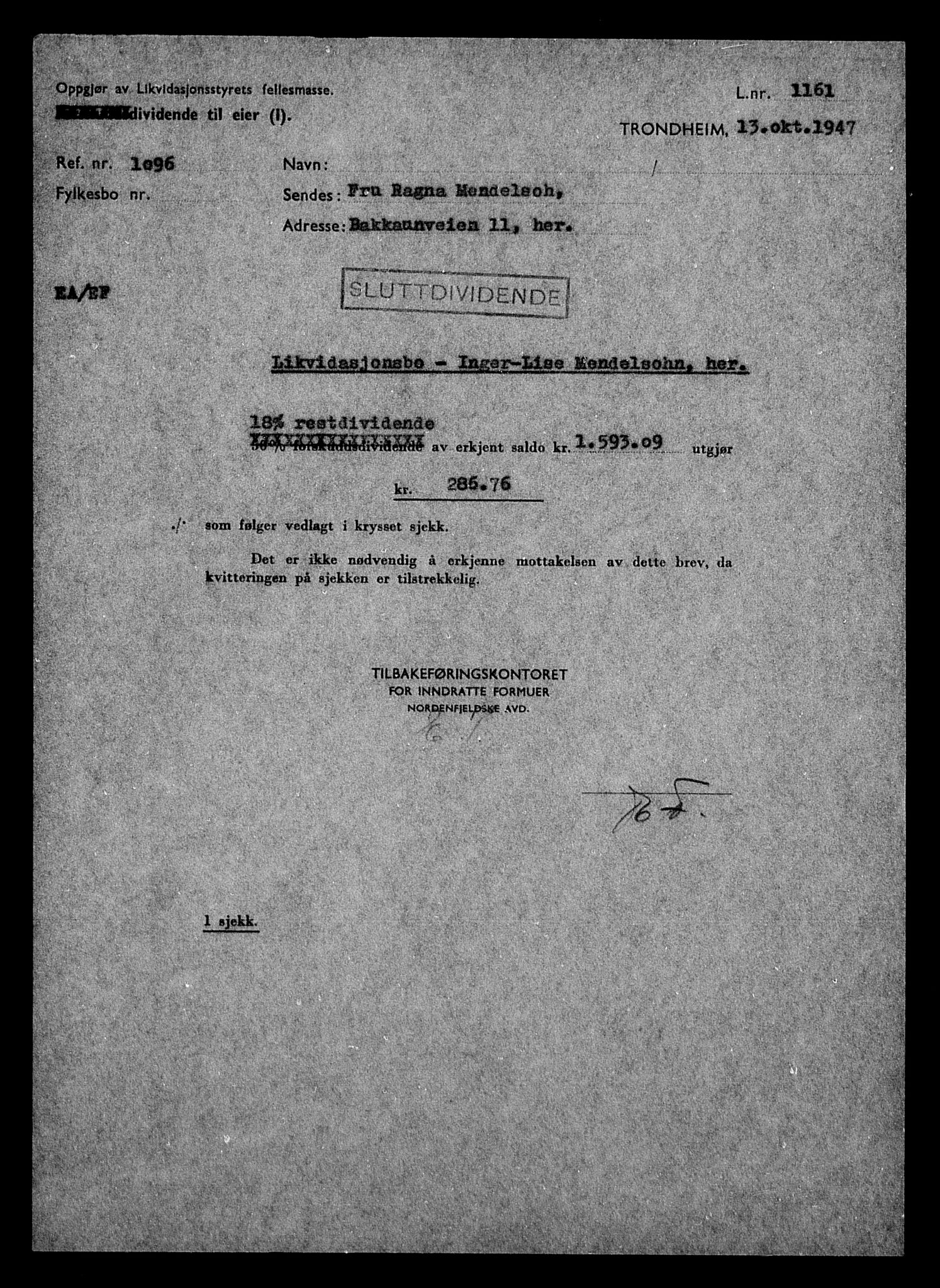 Justisdepartementet, Tilbakeføringskontoret for inndratte formuer, RA/S-1564/H/Hc/Hca/L0904: --, 1945-1947, p. 580