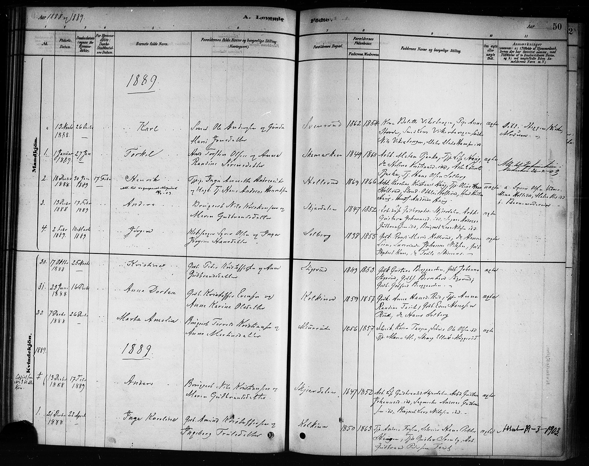 Hole kirkebøker, AV/SAKO-A-228/F/Fb/L0001: Parish register (official) no. II 1, 1878-1891, p. 50