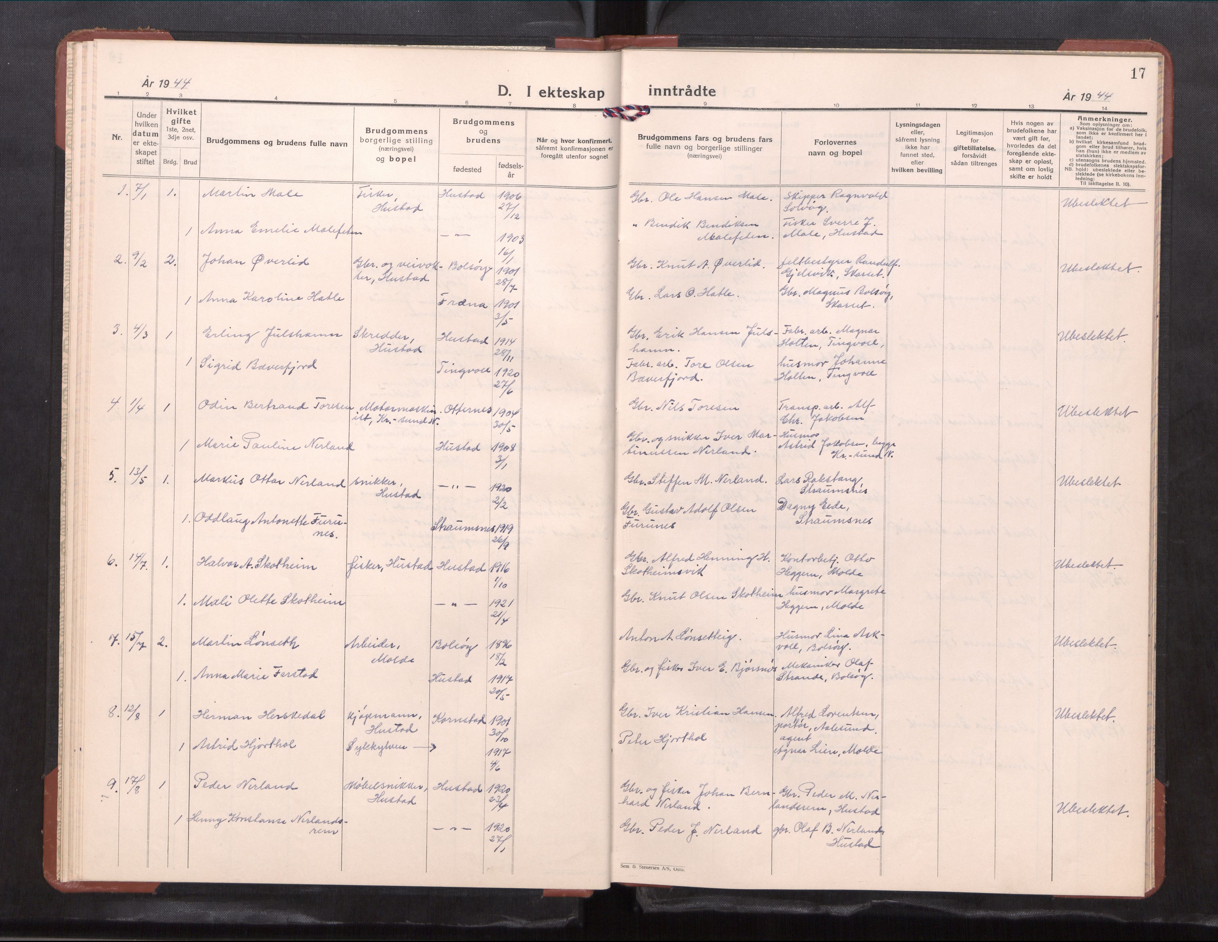 Ministerialprotokoller, klokkerbøker og fødselsregistre - Møre og Romsdal, AV/SAT-A-1454/567/L0787: Parish register (copy) no. 567---, 1939-1954, p. 17