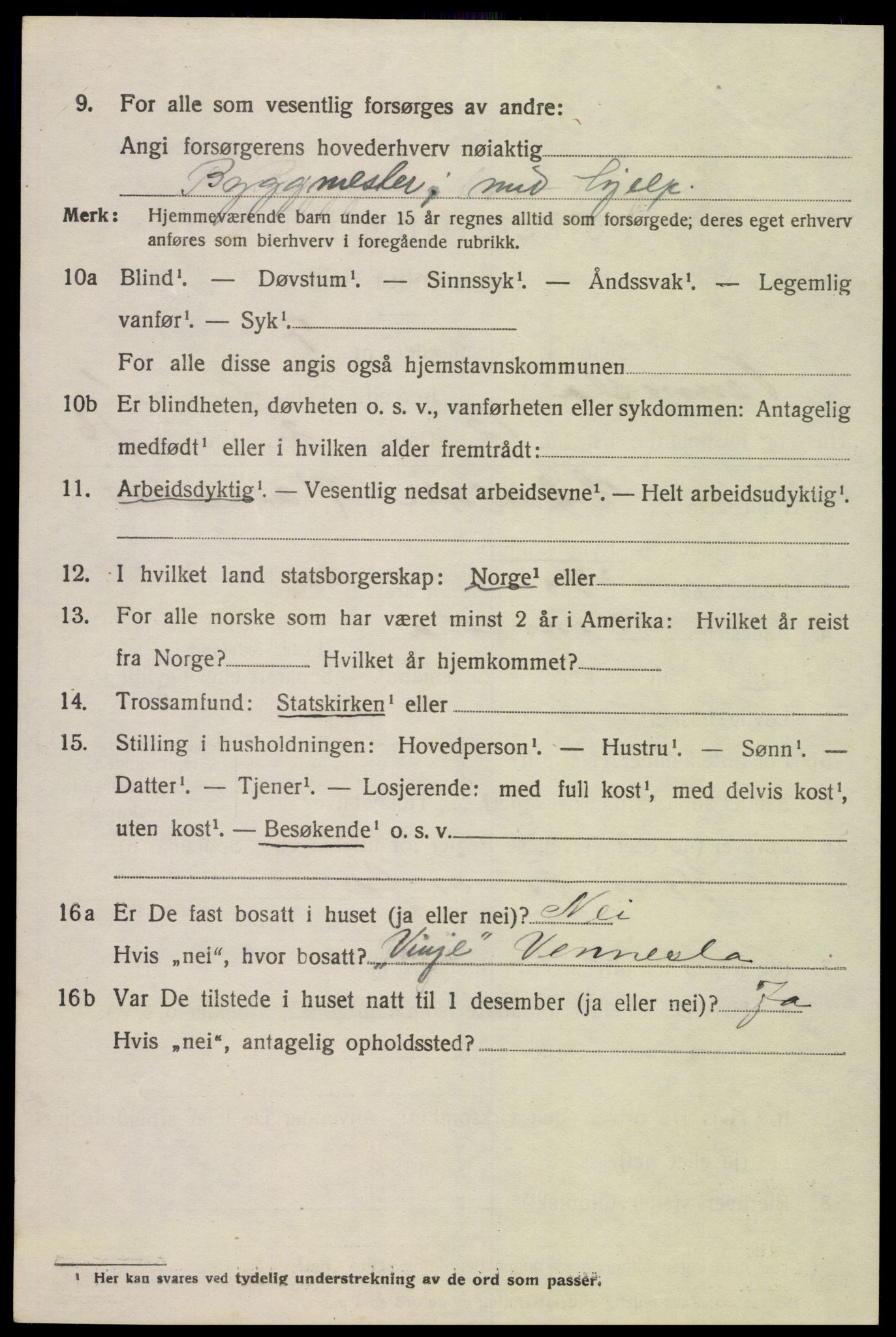 SAK, 1920 census for Vennesla, 1920, p. 1043