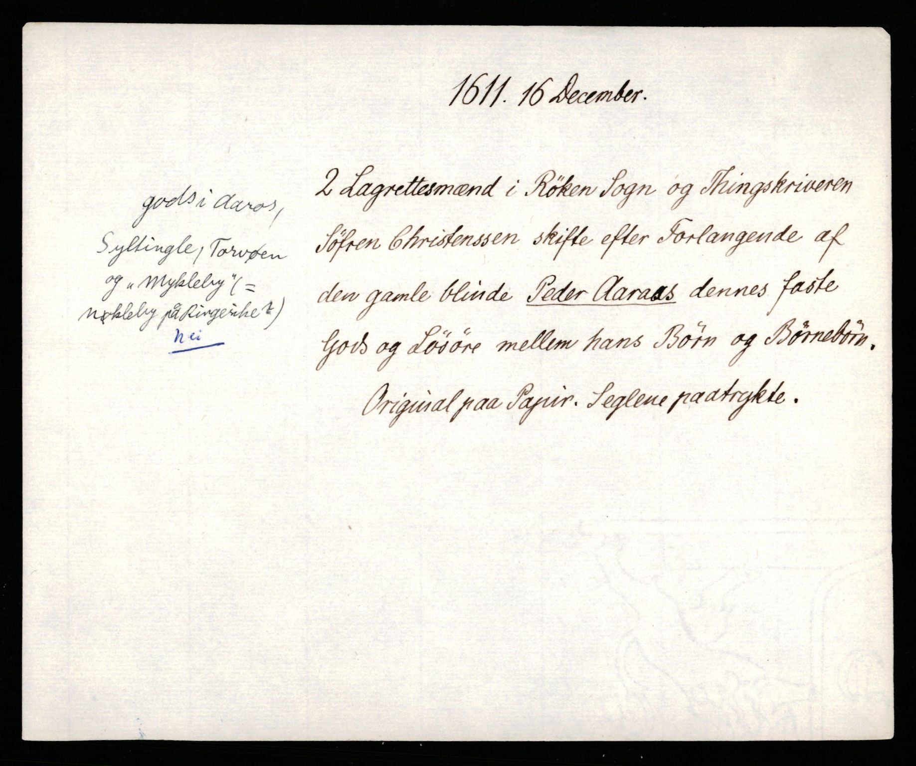 Riksarkivets diplomsamling, AV/RA-EA-5965/F35/F35b/L0005: Riksarkivets diplomer, seddelregister, 1601-1612, p. 647